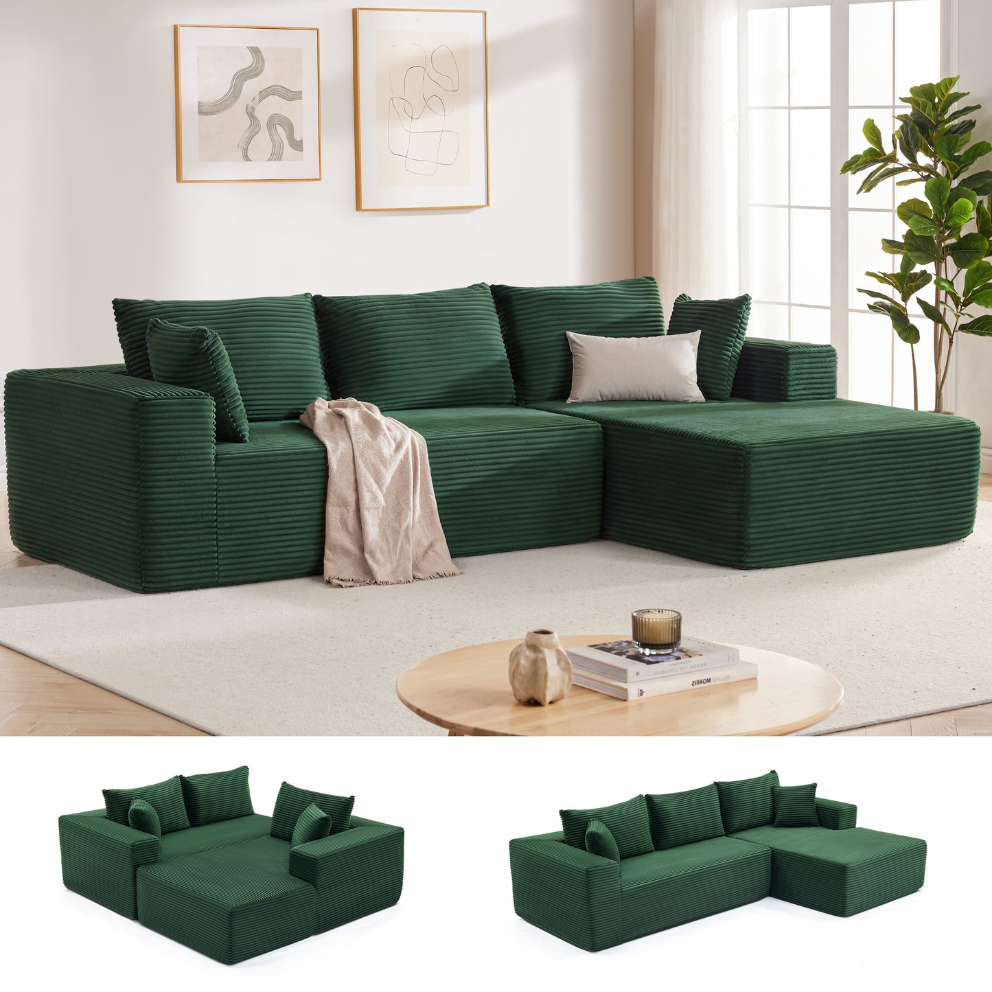 MangodanSectional Couch, Modular Sectional Sofa for Living Room, Boneless Sofa with Deep Seat, Comfy Fluffy Couch with L-Shaped Chaise