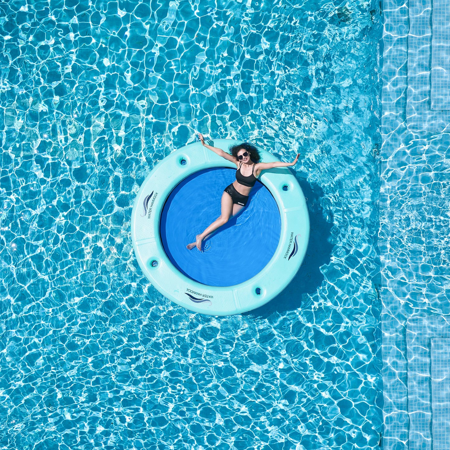 SunChill Float Ring for Adults Heavy Duty, 8ft Round Inflatable Water Hammock with Cup Holders