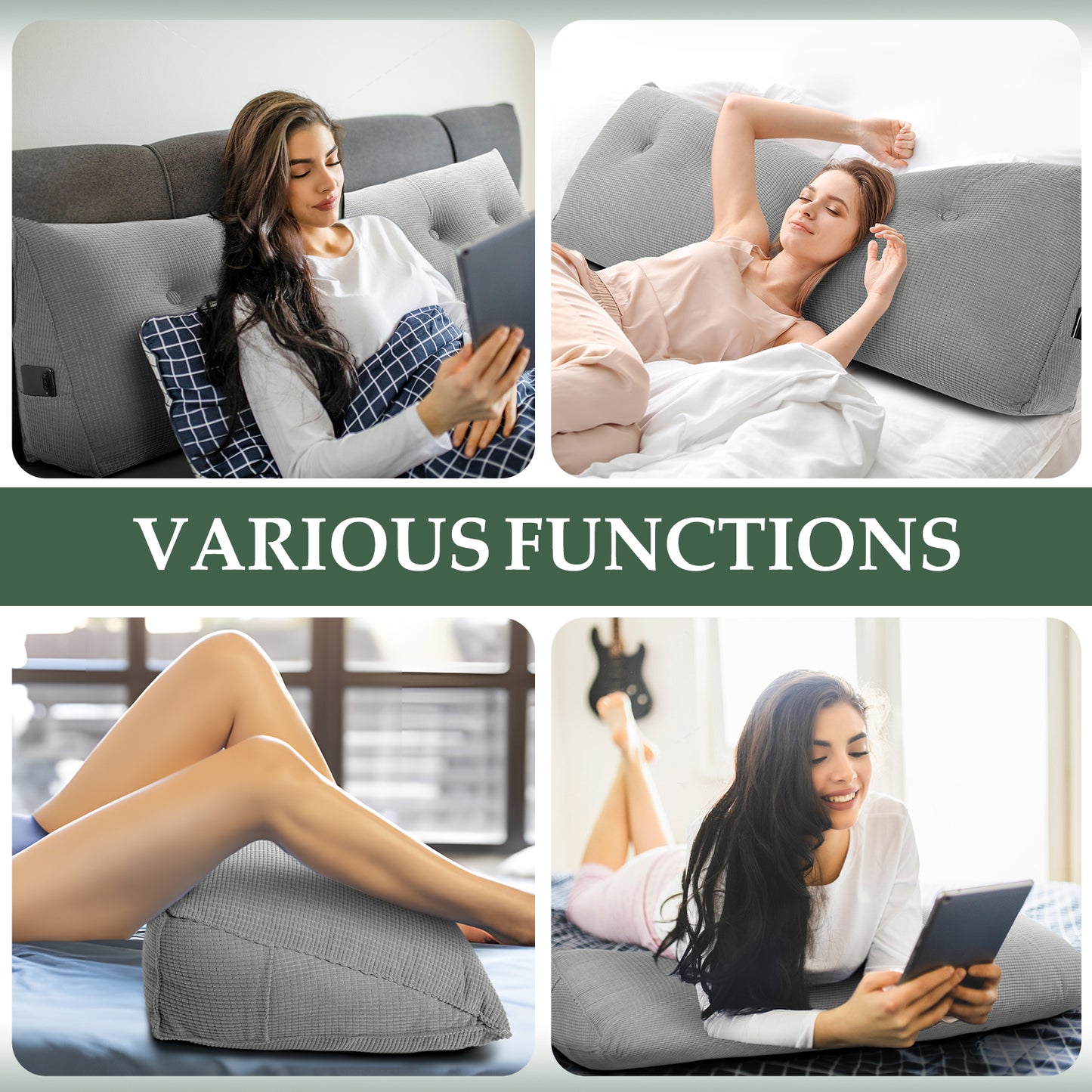 Reading Backboard Pillows, Large Dorm Daybed Bolster Pillows for Back Support with Removable Cover