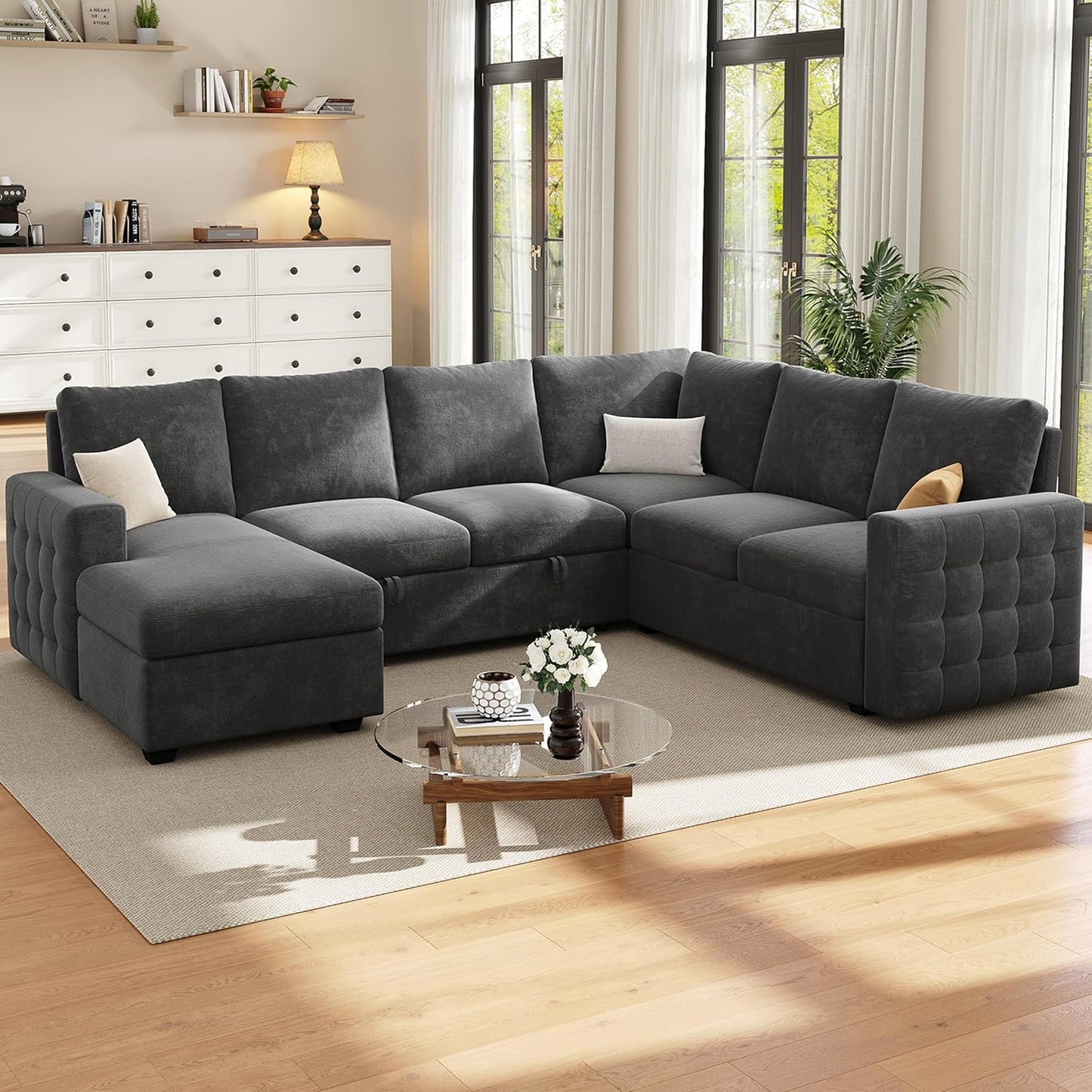 86" Sectional Sleeper Sofa Bed, Sleeper Couch with Pull out Bed