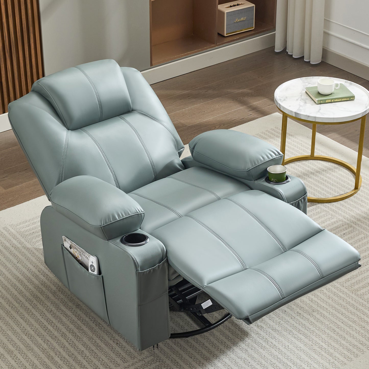 Swivel Rocker Recliner Chair with Heat and Massage, Big Oversized Rocking Single Sofa for Living Room, 360 Degree Swivel Recliner Chair with Cup Holders and USB Port