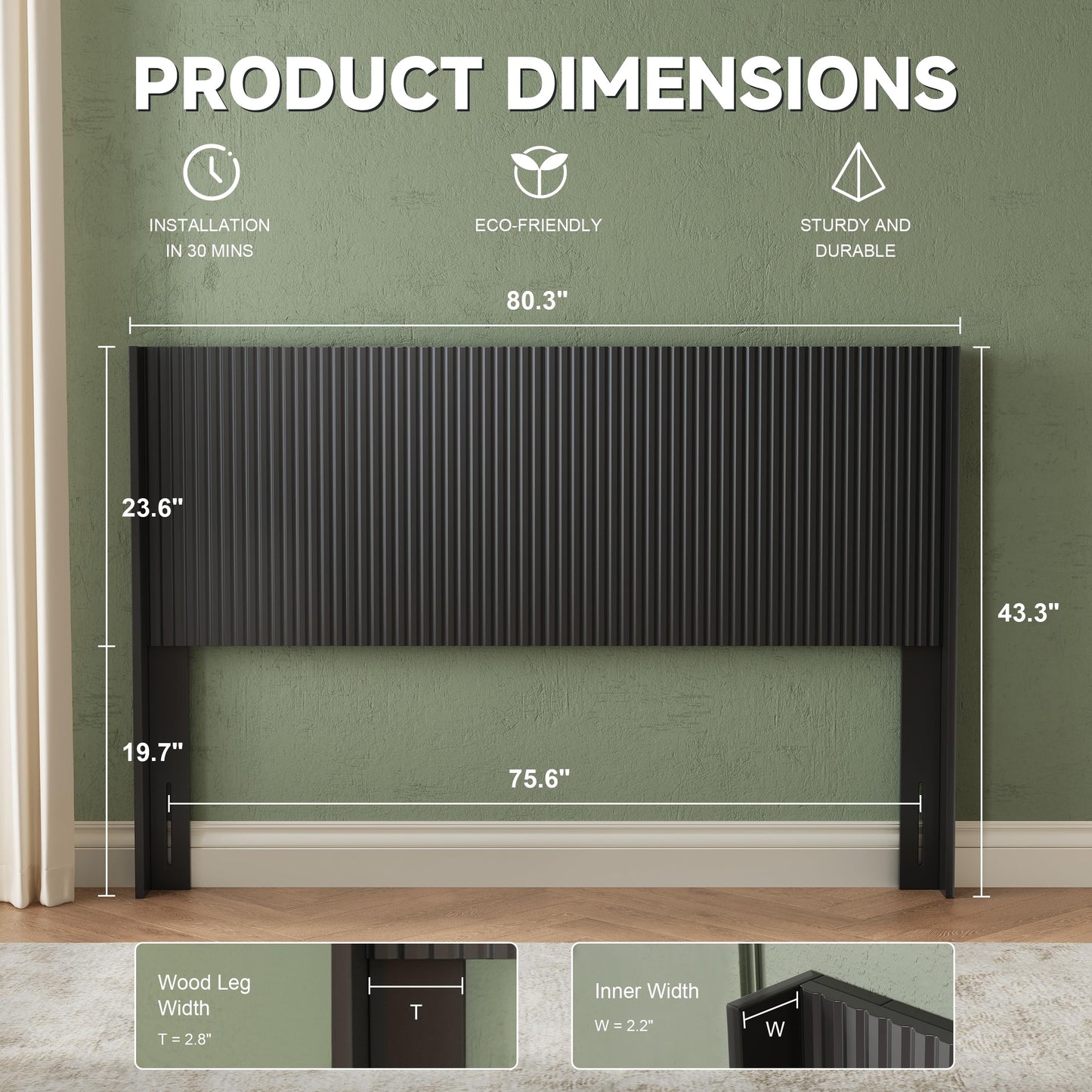 Huatean HomeWood Headboard Queen Size, 64.6" Wide Wooden Queen Headboard Only