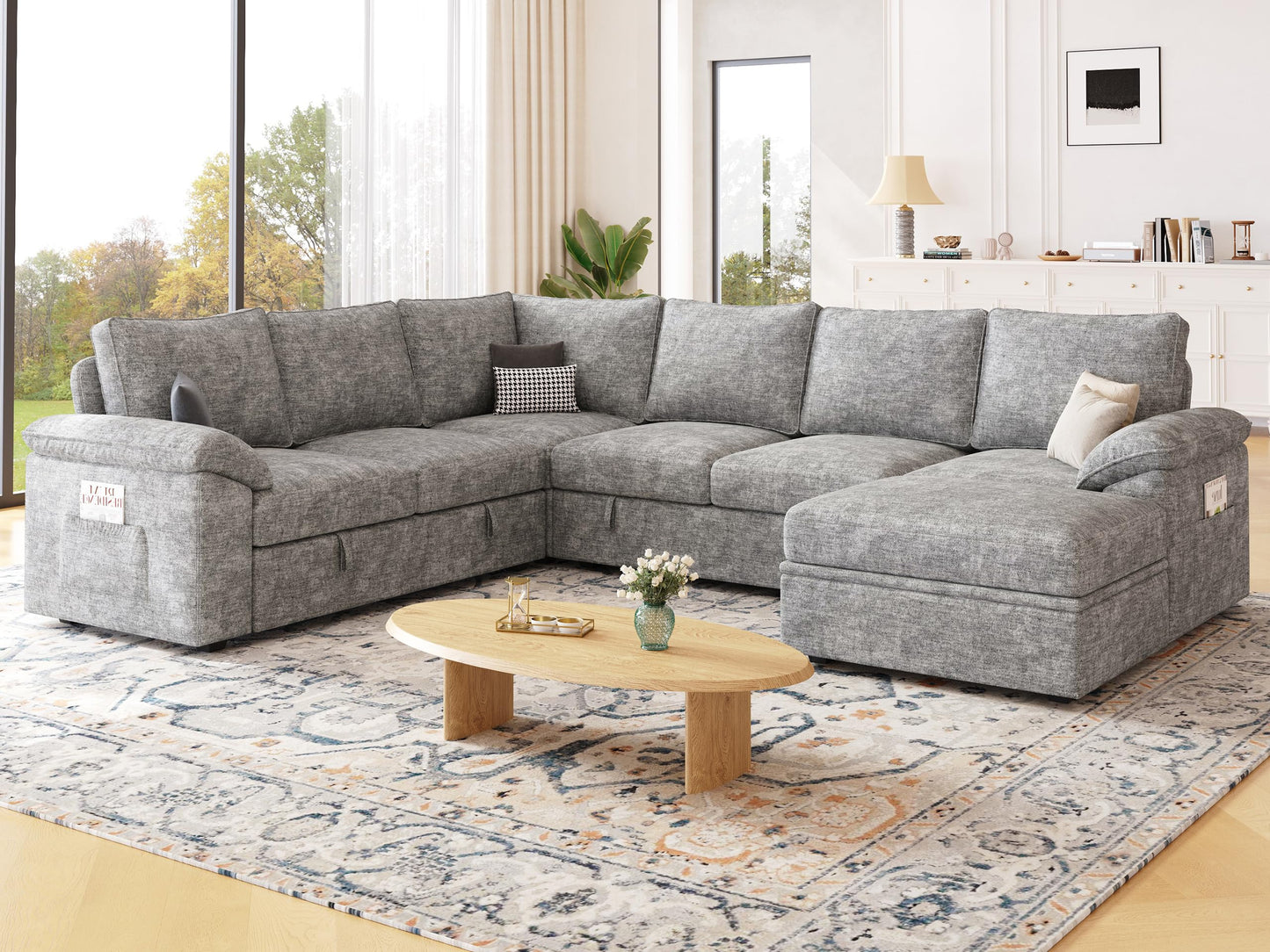 MangodanModular Sectional Sofa with Pull Out BedSectional Couches for Living Room,Cloud Modular Couch,Removable Sofa Cover