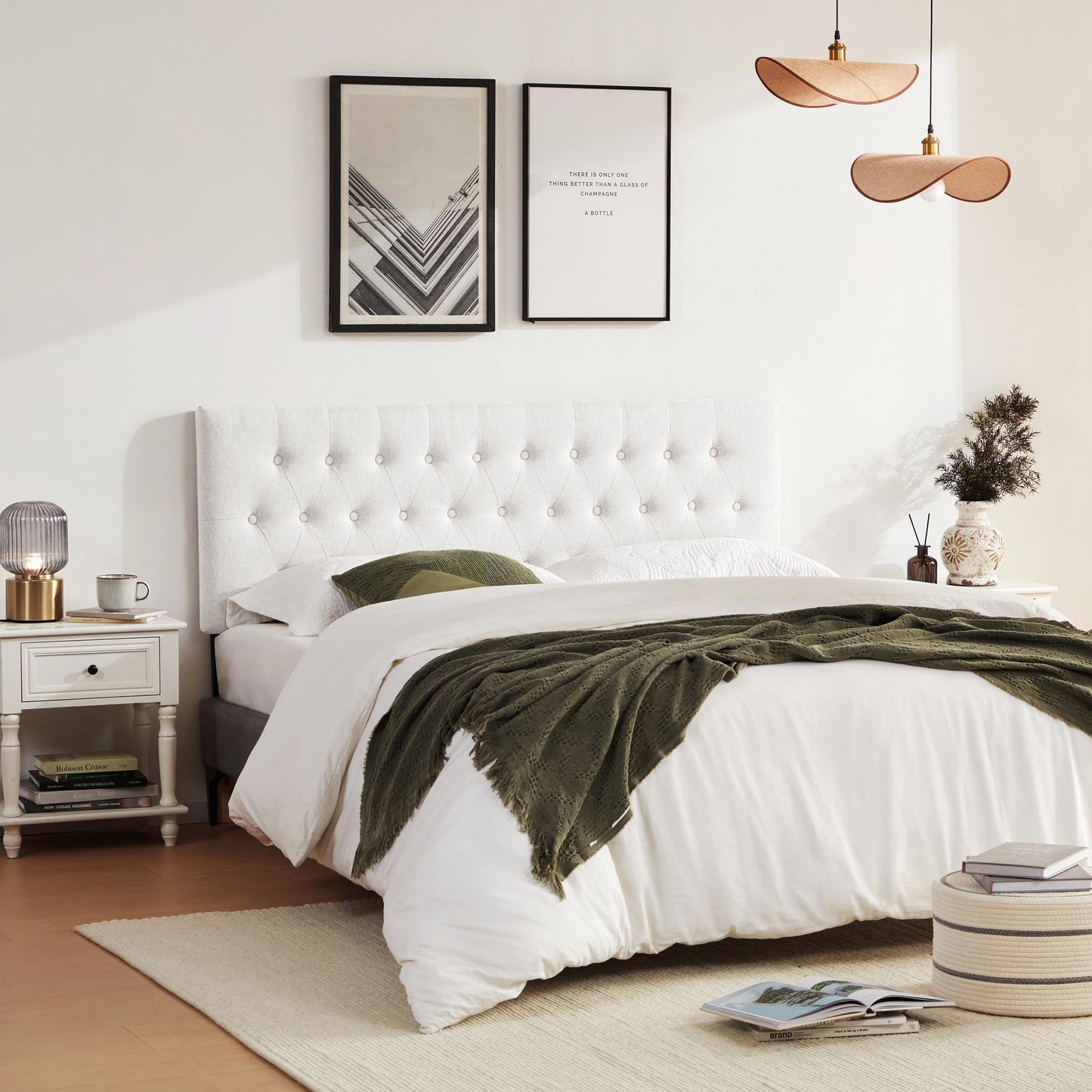 Huatean HomeTufted Upholstered Headboard, Solid Wood Head Board with Durable Metal Legs, Adjustable Height Bed headboard from 37” to 51”