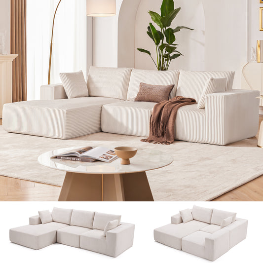 108" Modular Sectional Sofa, Cloud Sectional Couch with Deep Seat, Modern Modular L-Shape Sofa Couch with Chaise, Upholstered Couches for Living Room Bedroom (Beige, Left Facing Chaise)