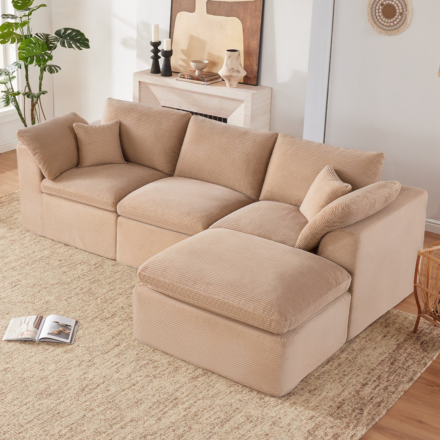 Mangodan  Sectional Couch, Boneless Couches for Living Room, L Shaped Couch with Convertible Ottoman