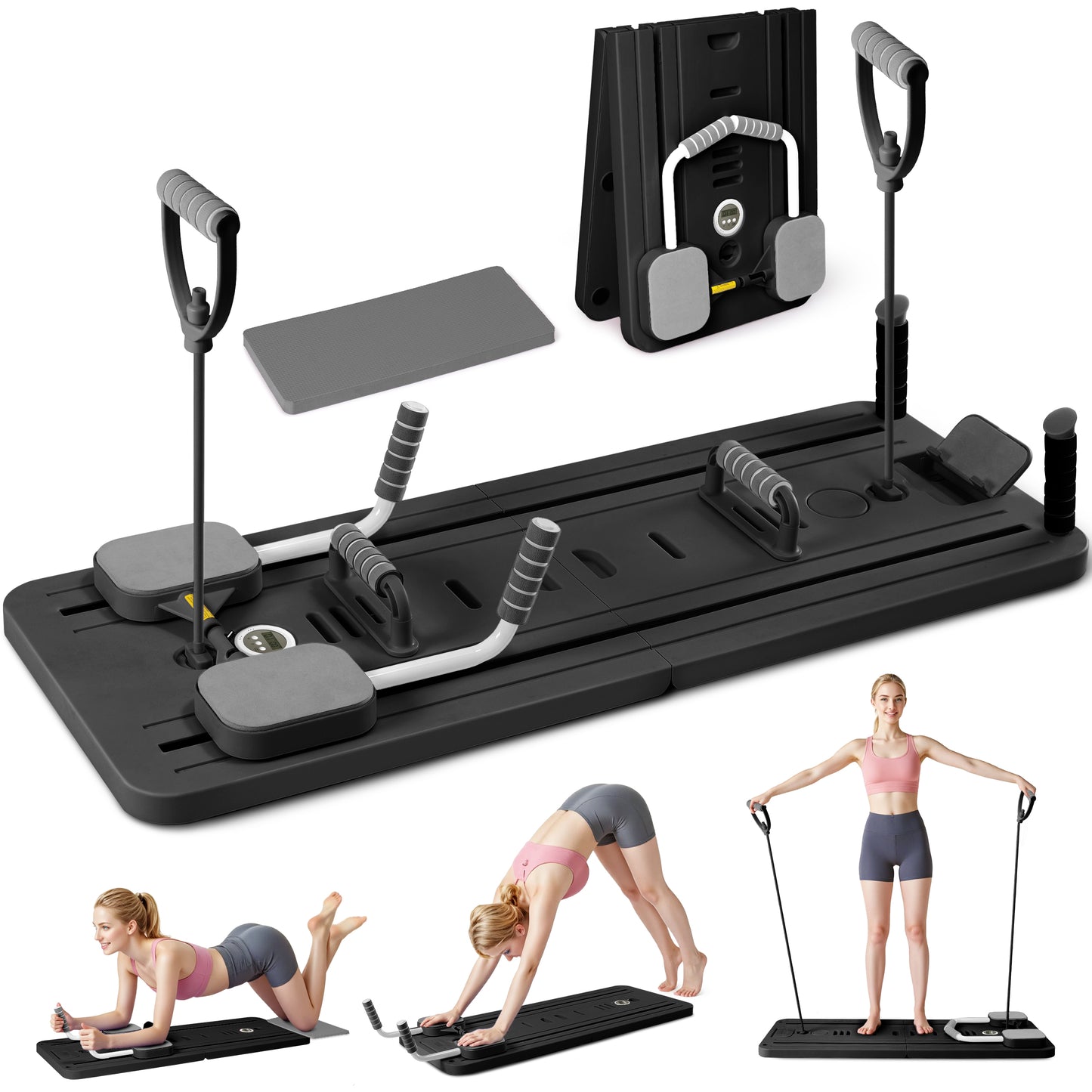 Pilates Board, Foldable Pilates Reformer, Portable Reformer Pilates Machine with Timer