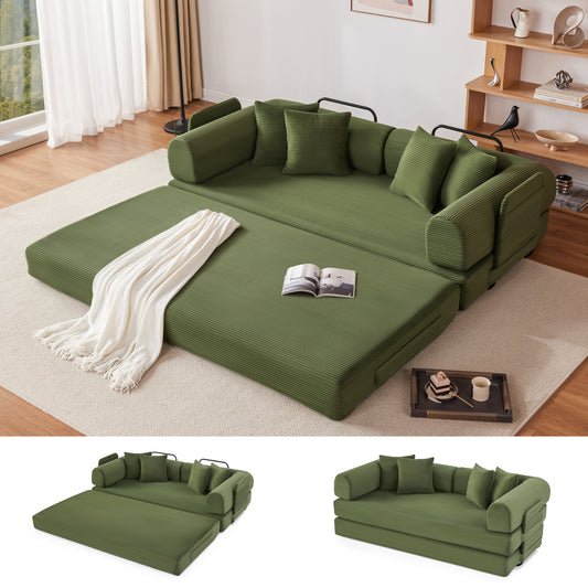78 Inch Corduroy Convertible Sleeper Sofa Bed, 4-in-1 Oversized Futon Boneless Couches for Living Room with Fixed-Shape Frame