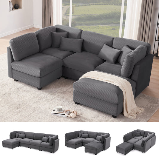 Huatean Home125 Inch Oversized Corduroy Modular Sectional Sofa, U Shaped Modular Couch with Storage