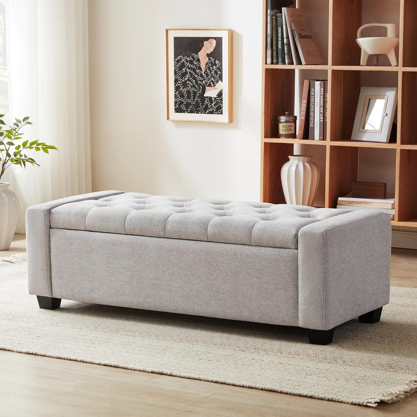 Huatean Home48" Ottoman with Storage, Storage Ottoman Bench with Safety Hinge