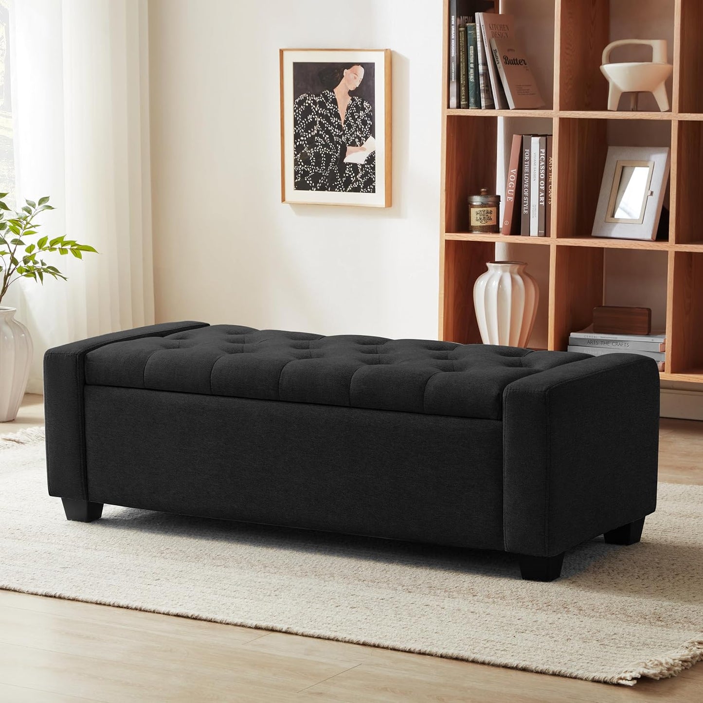 Huatean Home48" Ottoman with Storage, Storage Ottoman Bench with Safety Hinge