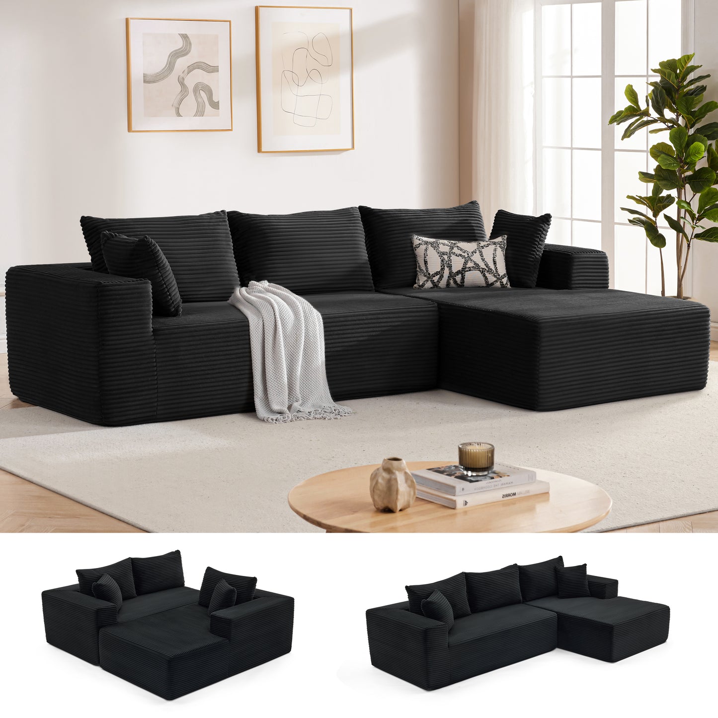 MangodanSectional Couch, Modular Sectional Sofa for Living Room, Boneless Sofa with Deep Seat, Comfy Fluffy Couch with L-Shaped Chaise