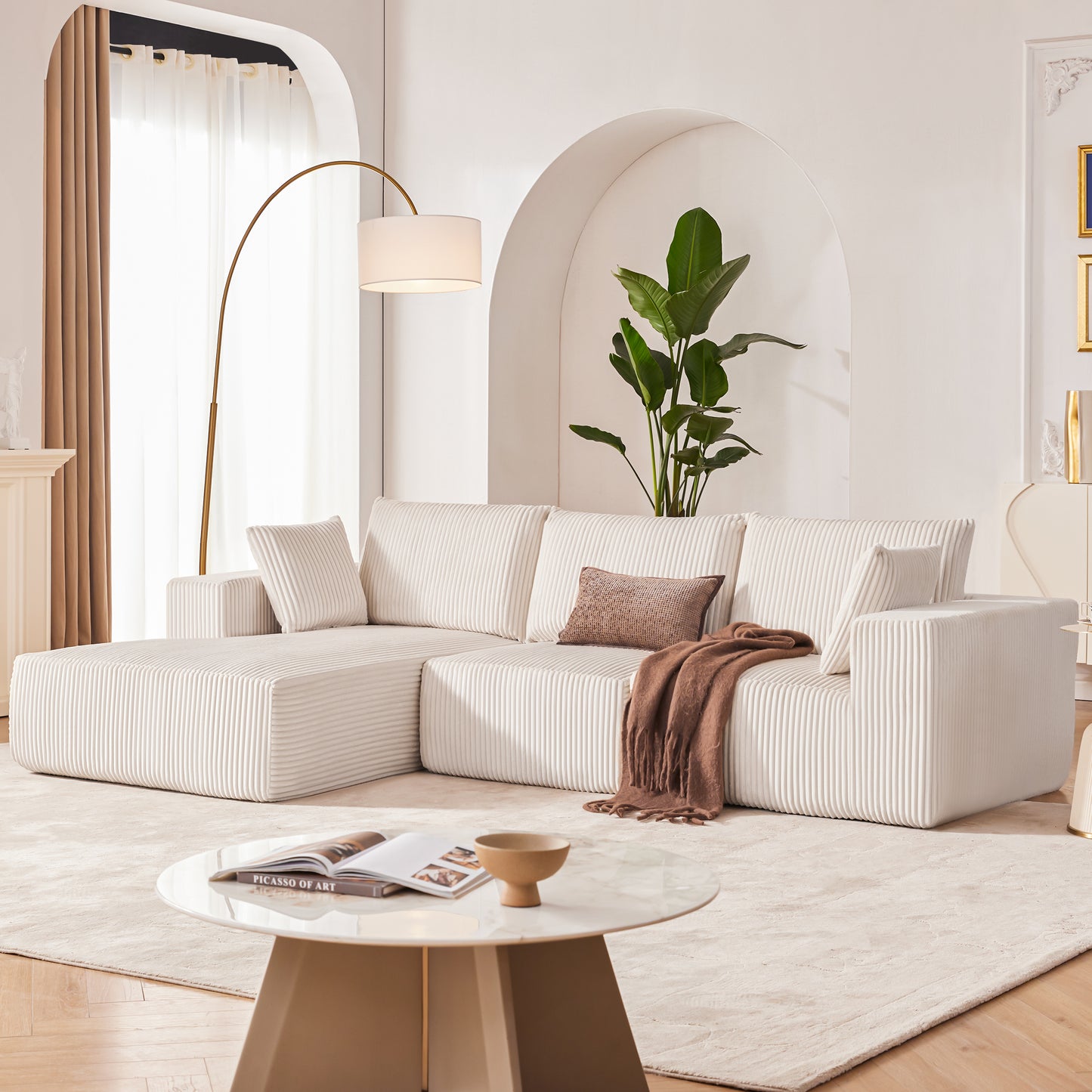 108" Modular Sectional Sofa, Cloud Sectional Couch with Deep Seat, Modern Modular L-Shape Sofa Couch with Chaise, Upholstered Couches for Living Room Bedroom (Beige, Left Facing Chaise)