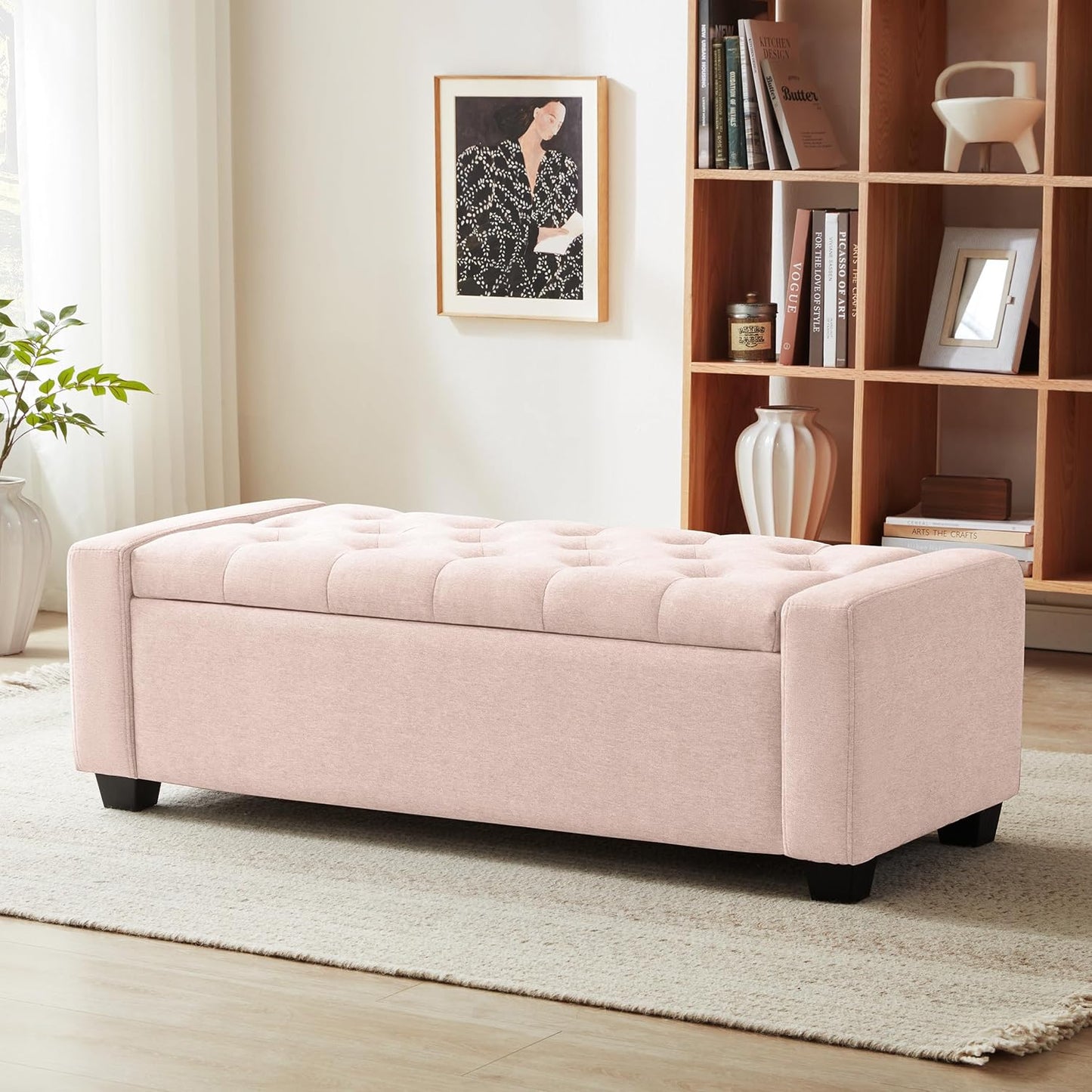 Huatean Home48" Ottoman with Storage, Storage Ottoman Bench with Safety Hinge