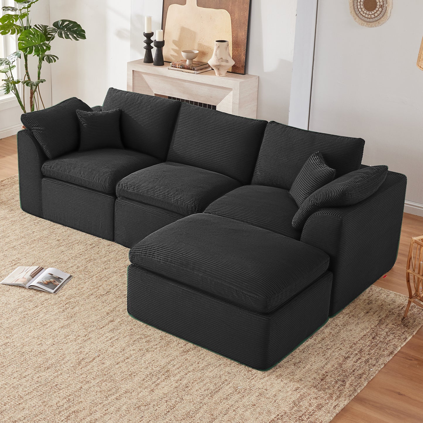 Mangodan  Sectional Couch, Boneless Couches for Living Room, L Shaped Couch with Convertible Ottoman