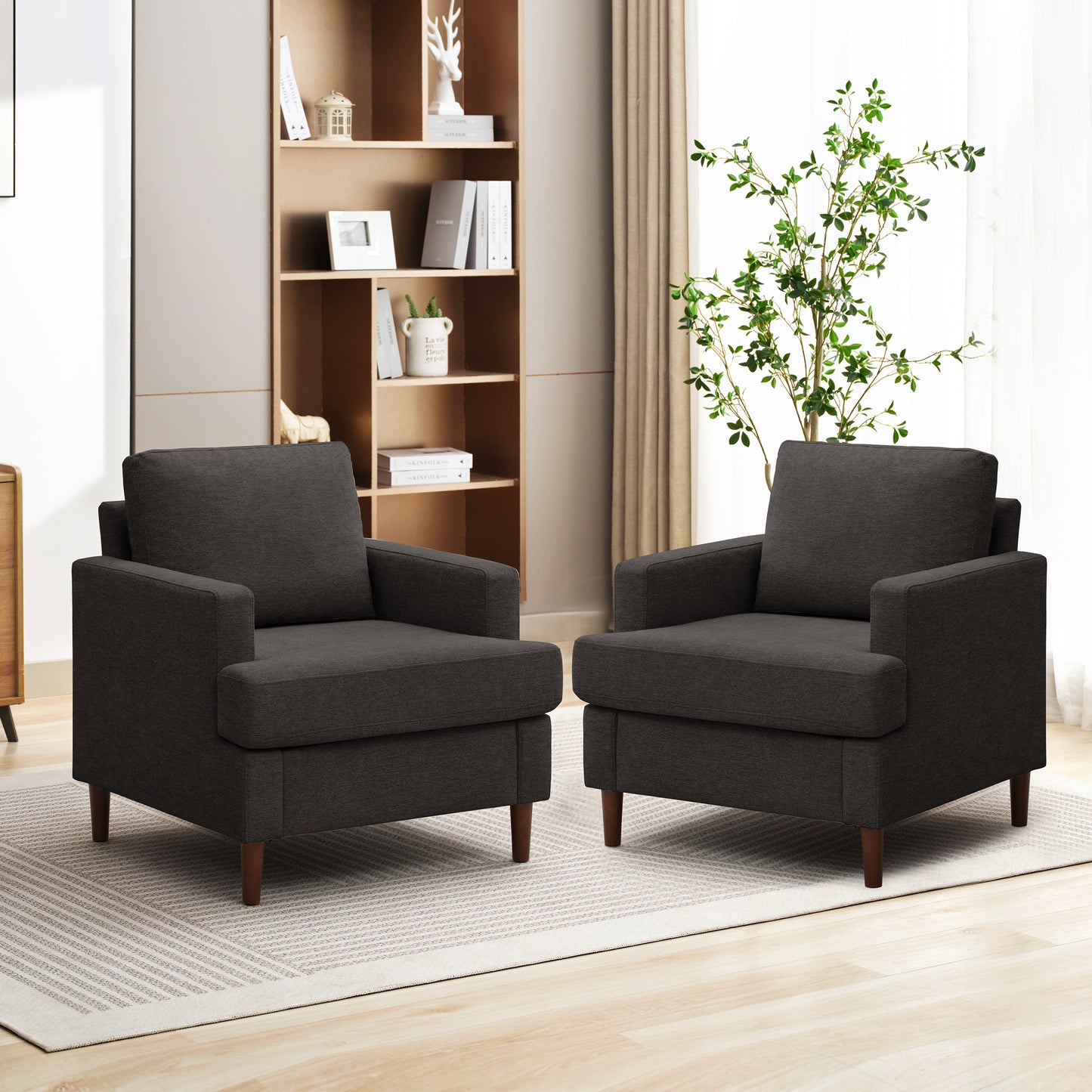 Mid-Century Accent Chair,Modern Linen Fabric Armchair for Living Room