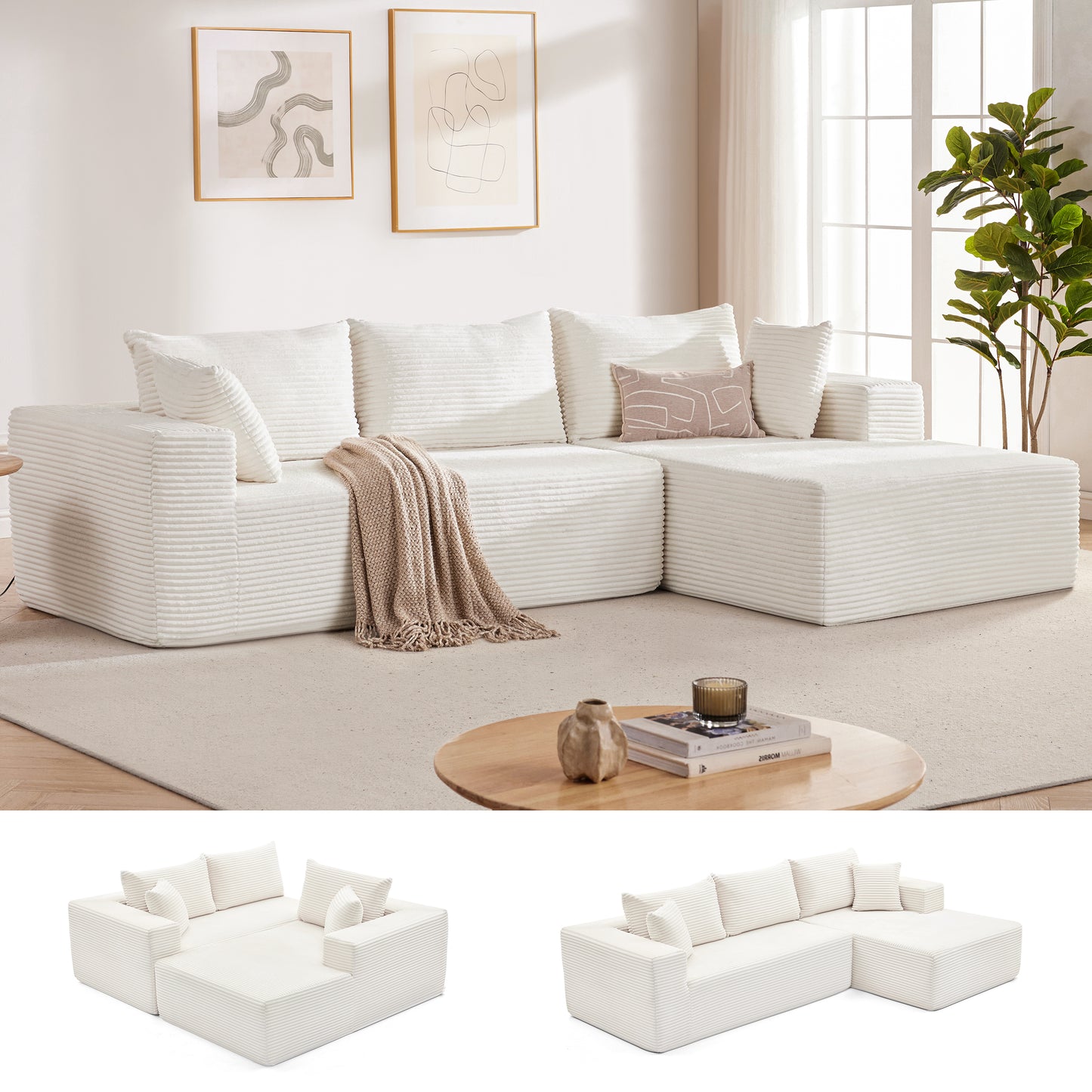 MangodanSectional Couch, Modular Sectional Sofa for Living Room, Boneless Sofa with Deep Seat, Comfy Fluffy Couch with L-Shaped Chaise