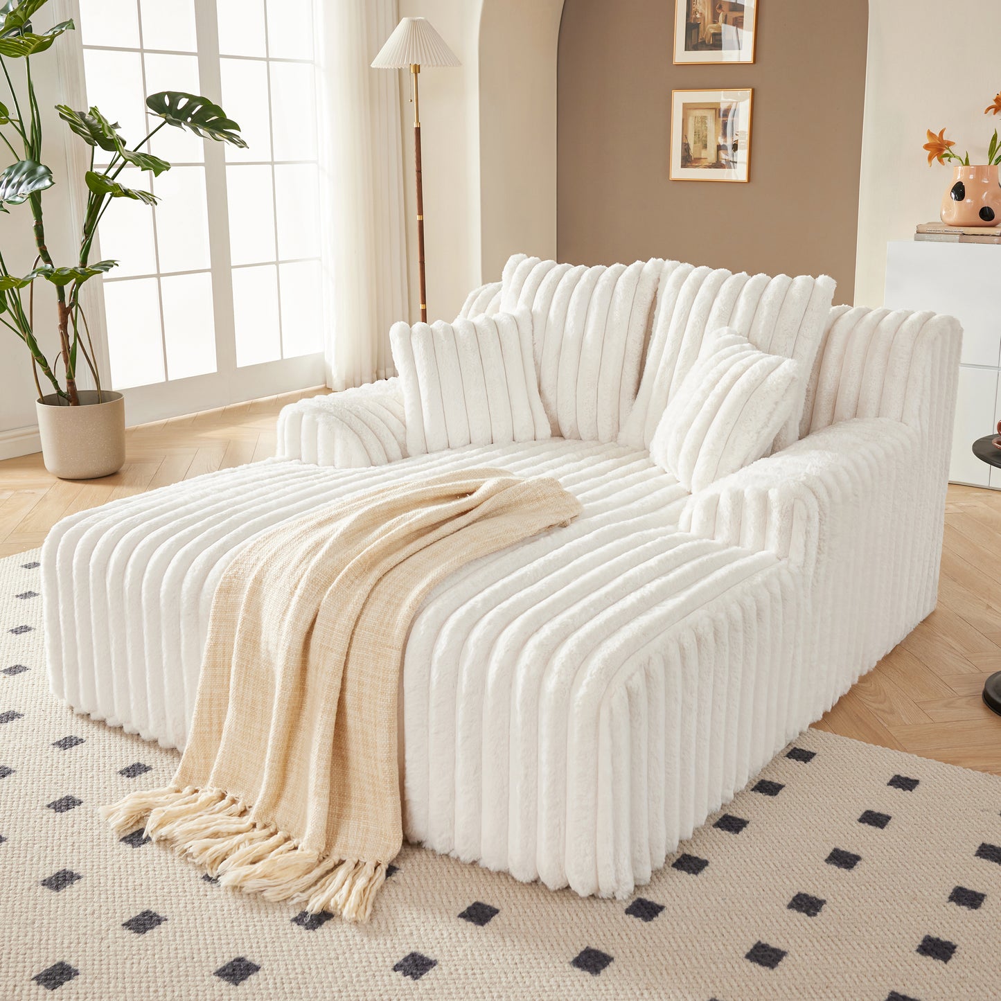 Mangodan53.5”W Oversized Chaise Lounge Chair Indoor, Boneless Couch with 4 Pillows, Cozy Reading Chairs with Wide Arms