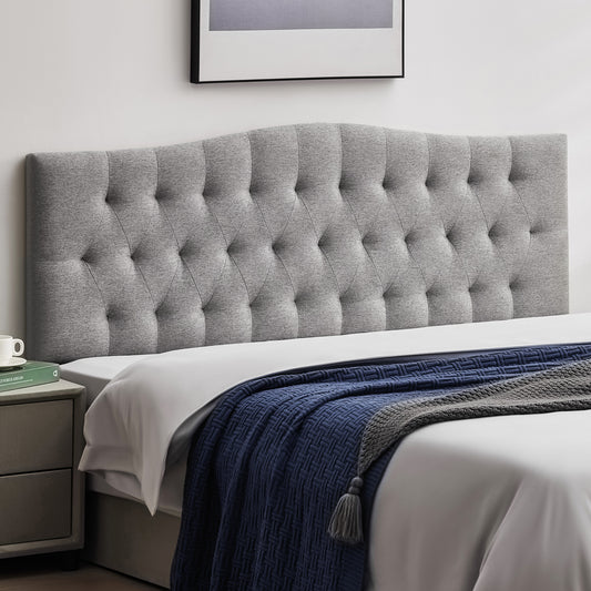 Tufted Upholstered Linen Fabric，Durable Modern Diamond Design Wood Headboads