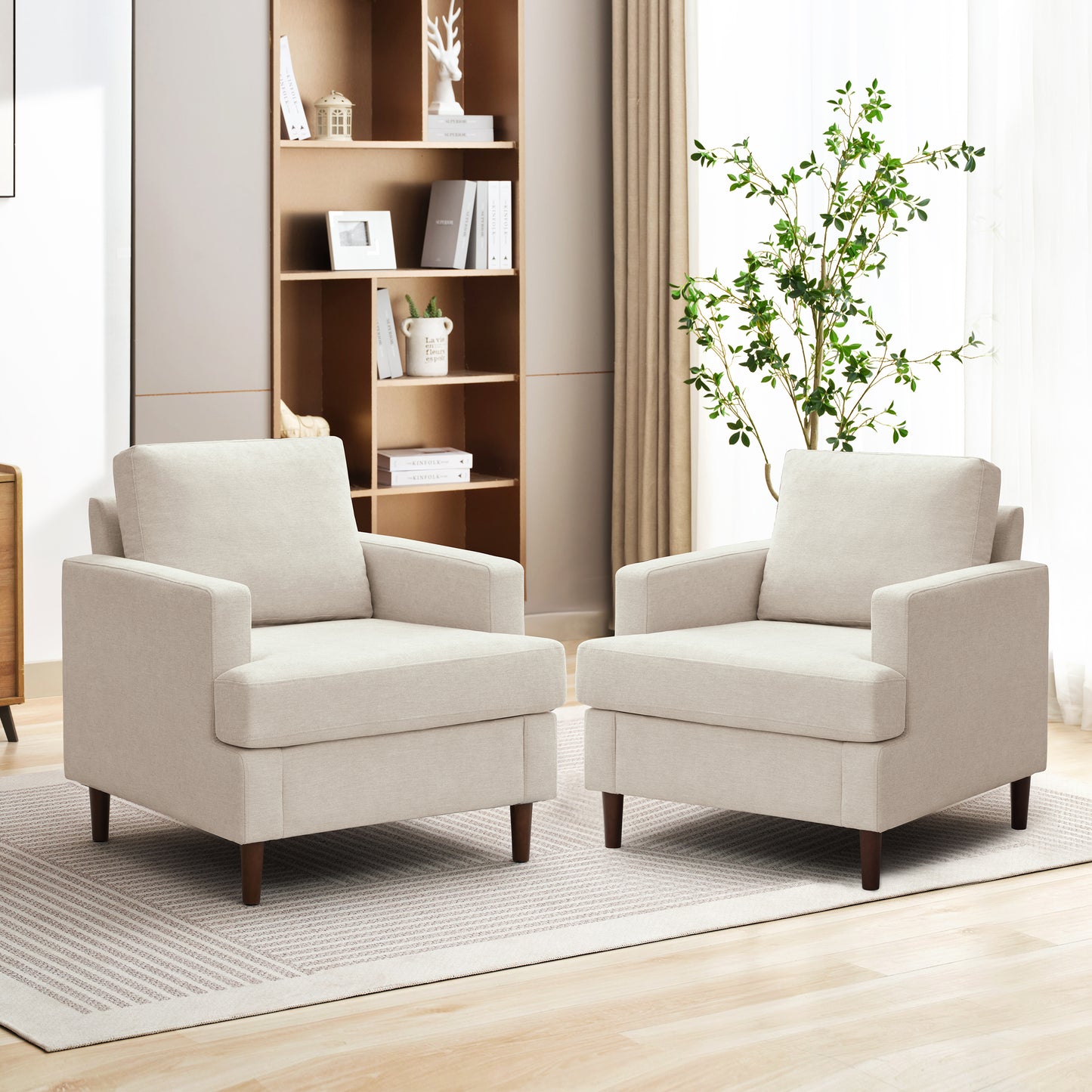 Mid-Century Accent Chair,Modern Linen Fabric Armchair for Living Room