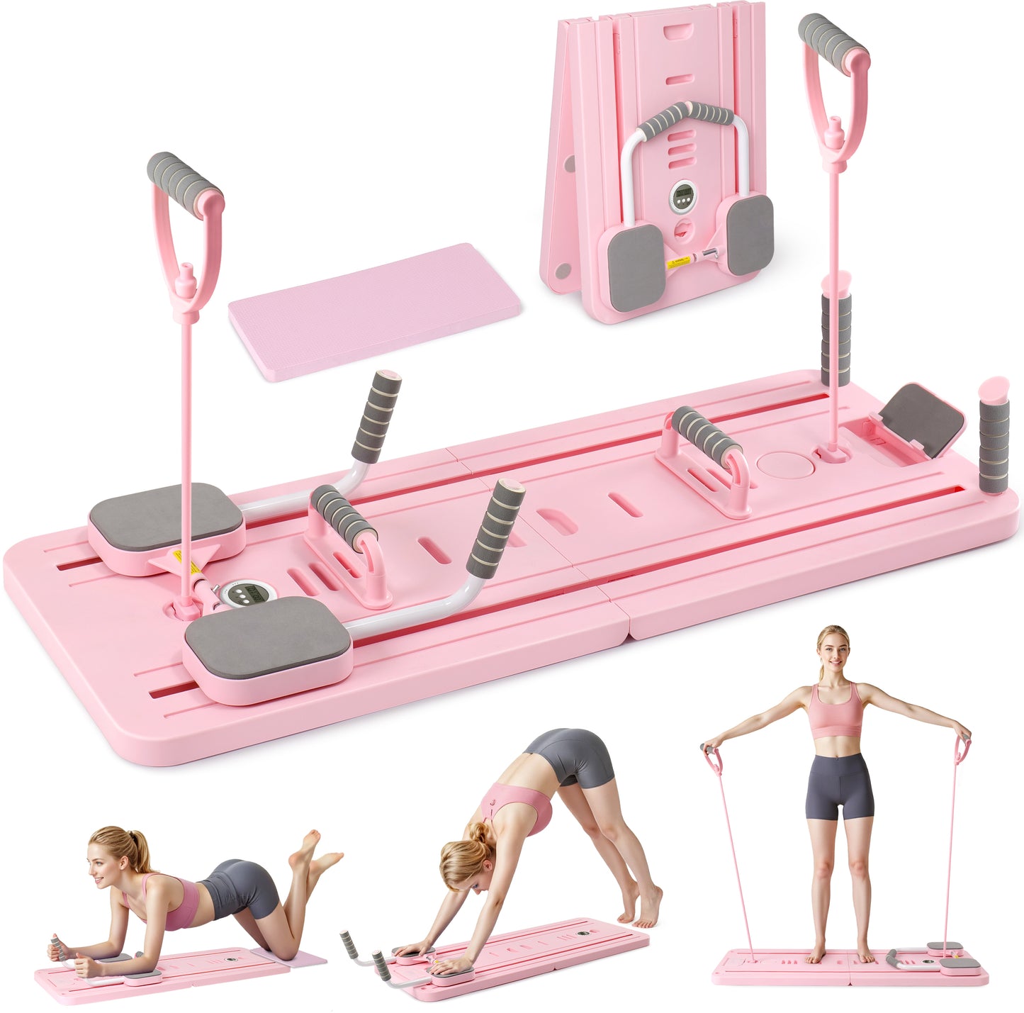 Pilates Board, Foldable Pilates Reformer, Portable Reformer Pilates Machine with Timer