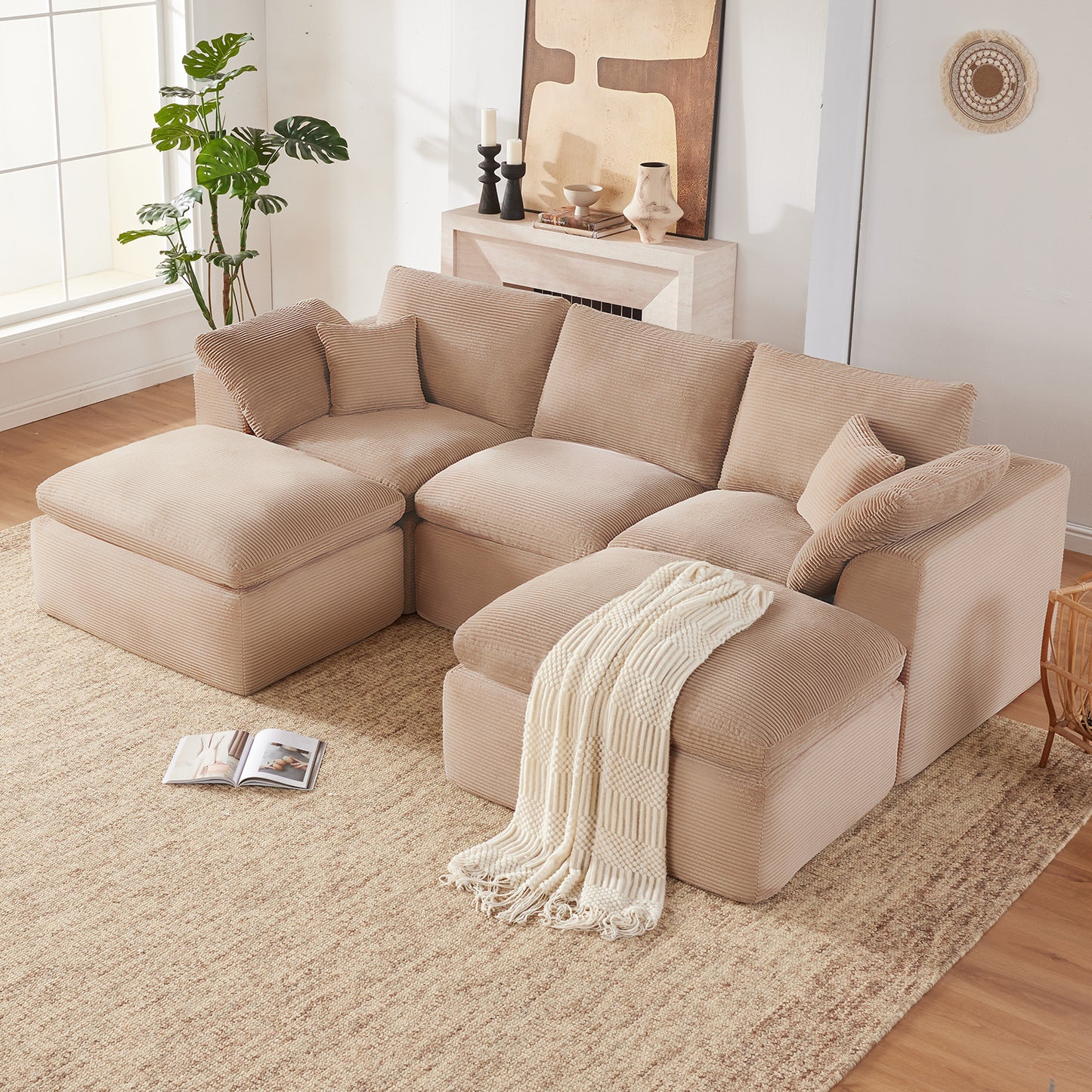 Mangodan  Sectional Couch, Boneless Couches for Living Room, L Shaped Couch with Convertible Ottoman