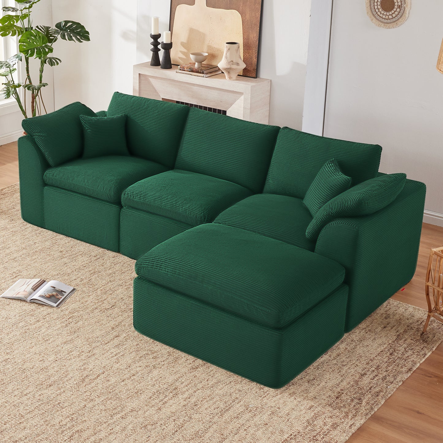 Mangodan  Sectional Couch, Boneless Couches for Living Room, L Shaped Couch with Convertible Ottoman