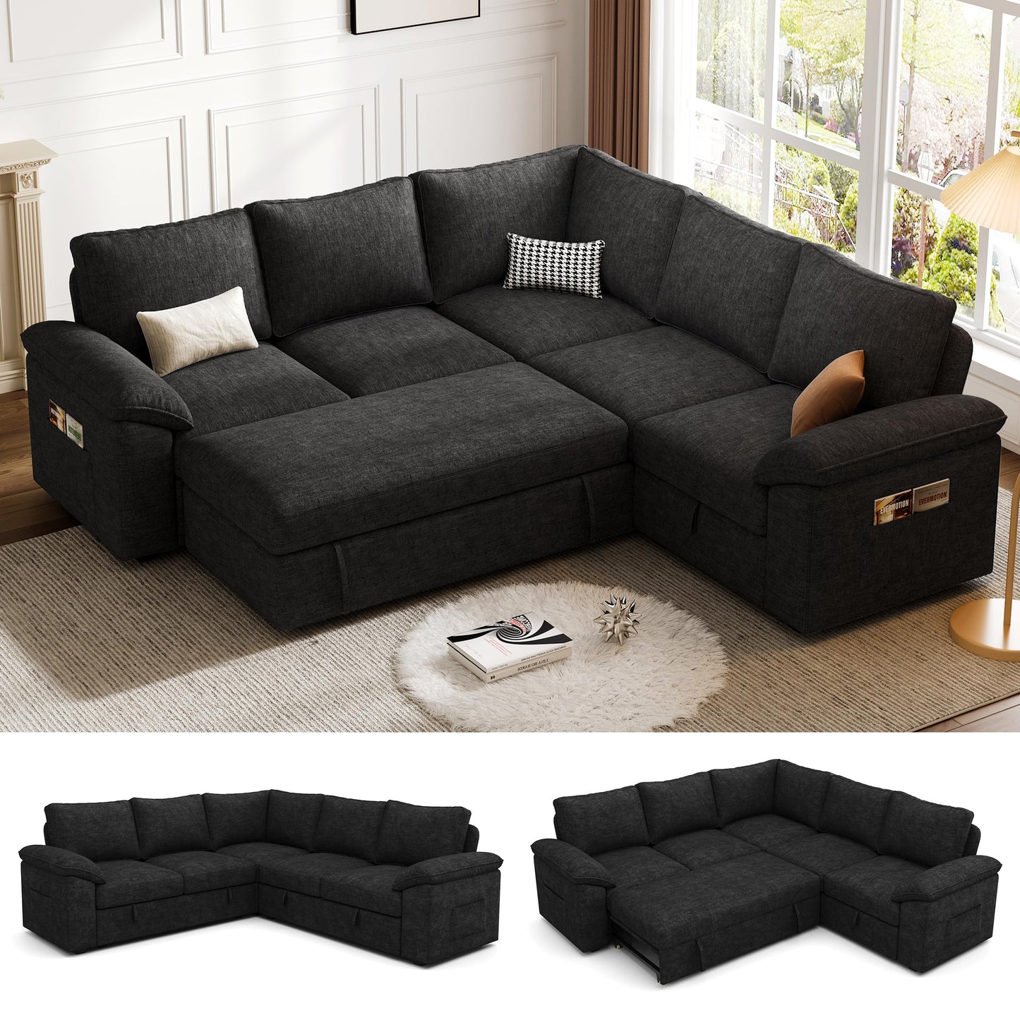 MangodanModular Sectional Sofa with Pull Out BedSectional Couches for Living Room,Cloud Modular Couch,Removable Sofa Cover