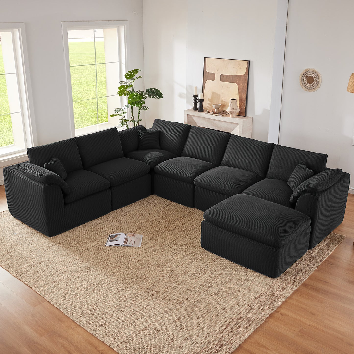 Mangodan  Sectional Couch, Boneless couches for Living Room, U Shaped Couch with Convertible Ottoman