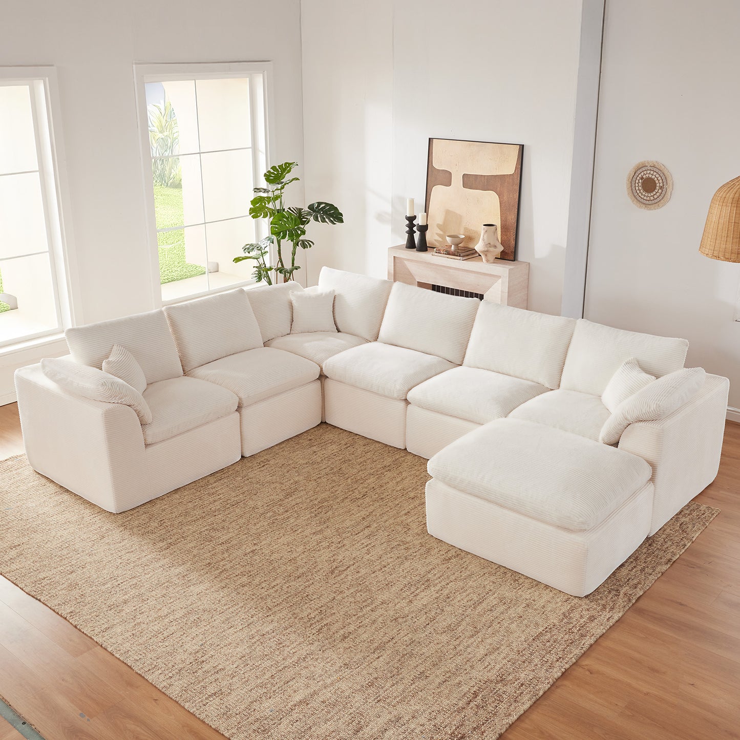 Mangodan  Sectional Couch, Boneless couches for Living Room, U Shaped Couch with Convertible Ottoman