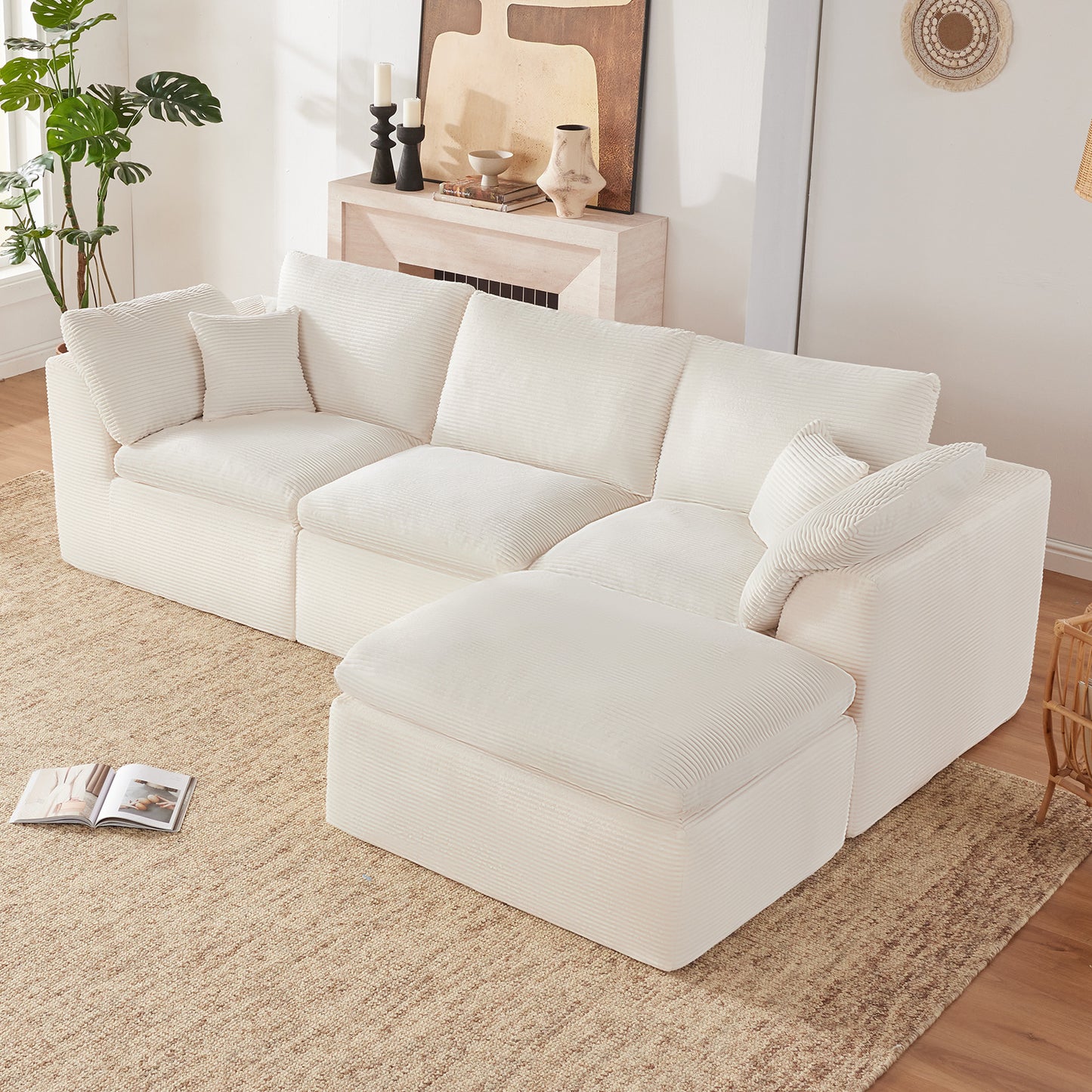 Mangodan  Sectional Couch, Boneless Couches for Living Room, L Shaped Couch with Convertible Ottoman