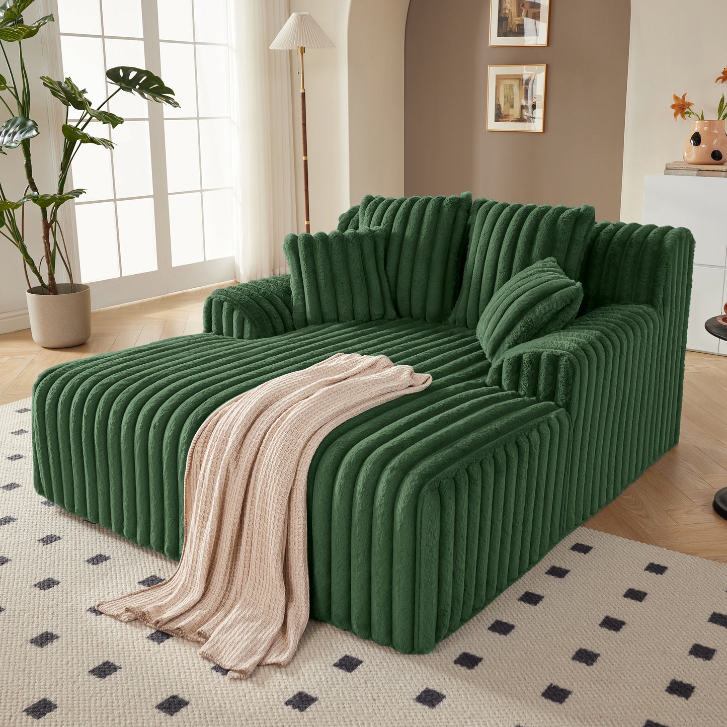 Mangodan53.5”W Oversized Chaise Lounge Chair Indoor, Boneless Couch with 4 Pillows, Cozy Reading Chairs with Wide Arms