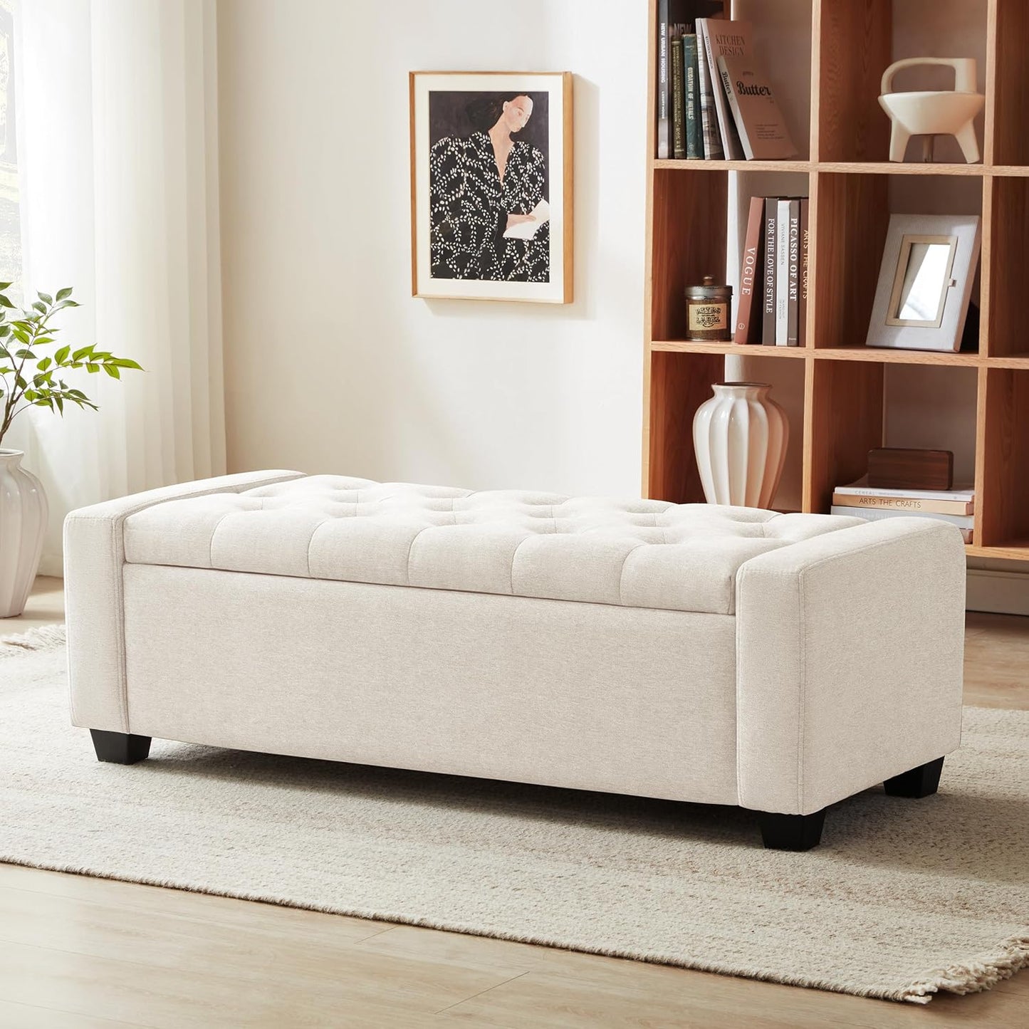 Huatean Home48" Ottoman with Storage, Storage Ottoman Bench with Safety Hinge