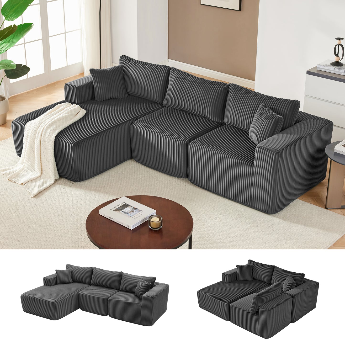 Cloud Couch Sectional with Deep Seat, Comfy Couch with L-Shaped Chaise