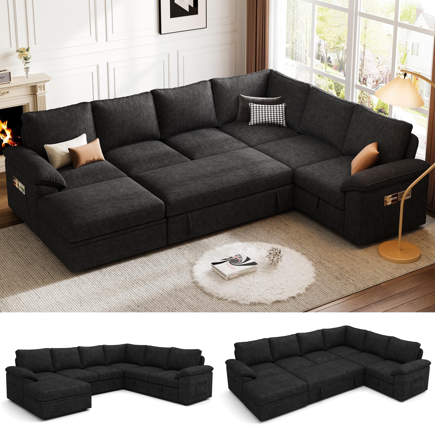 MangodanModular Sectional Sofa with Pull Out BedSectional Couches for Living Room,Cloud Modular Couch,Removable Sofa Cover