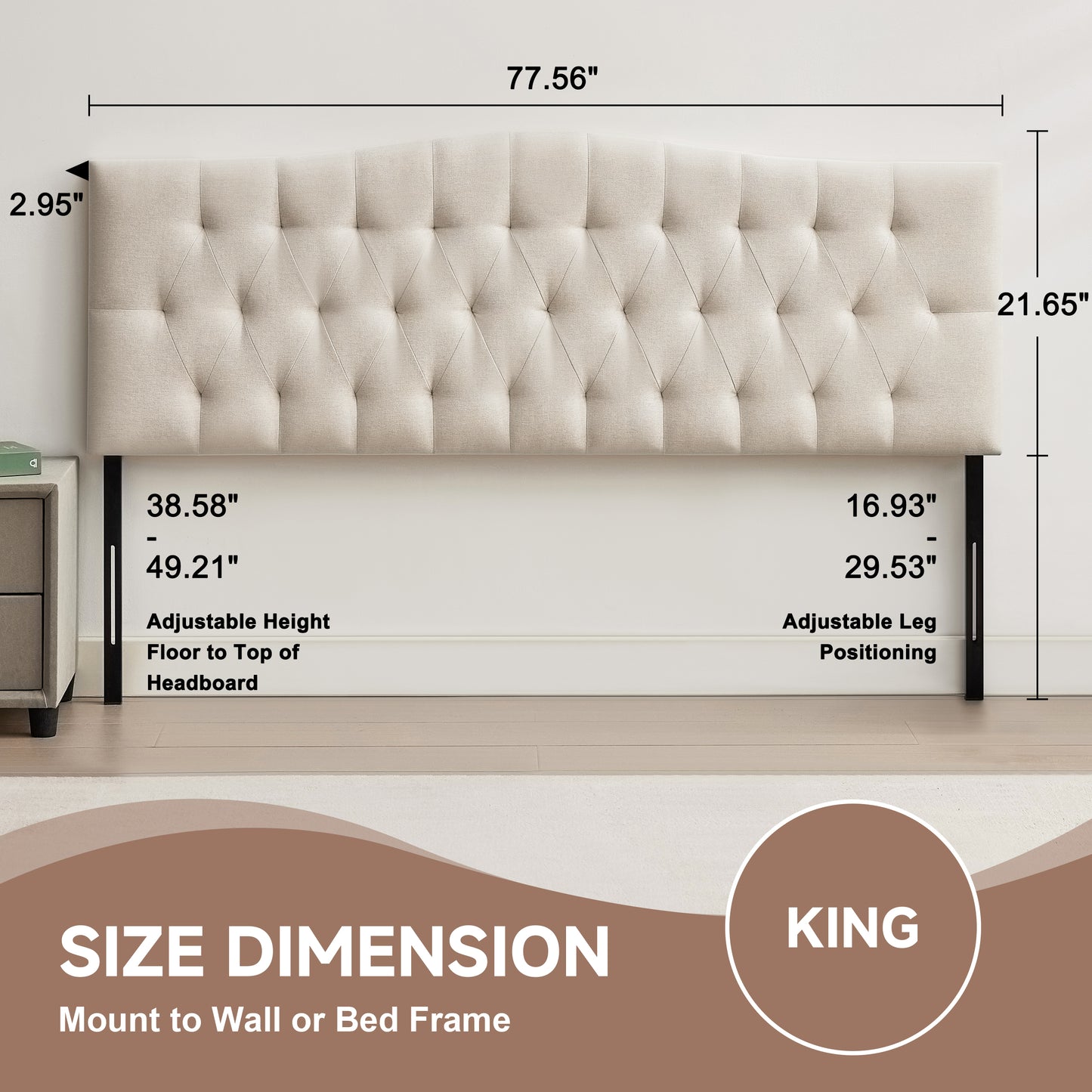 Tufted Upholstered Linen Fabric，Durable Modern Diamond Design Wood Headboads