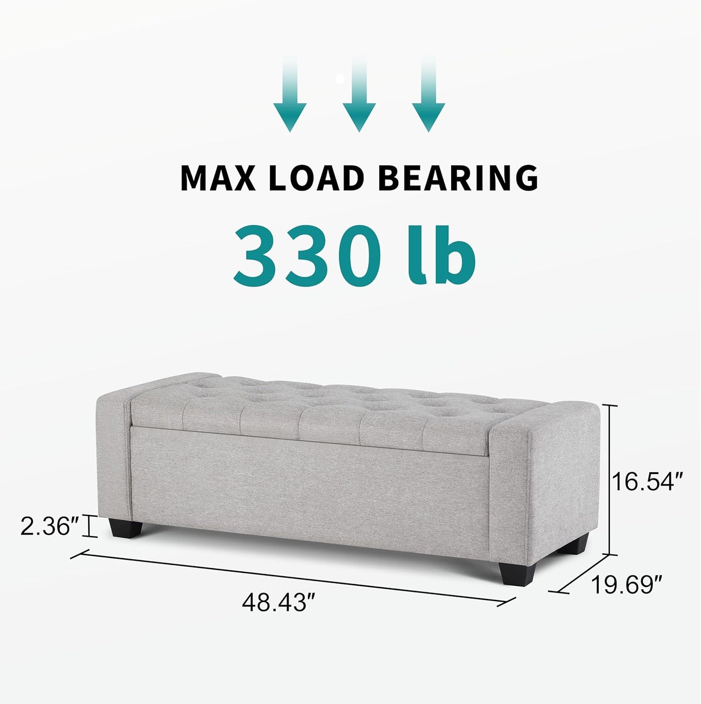 Huatean Home48" Ottoman with Storage, Storage Ottoman Bench with Safety Hinge