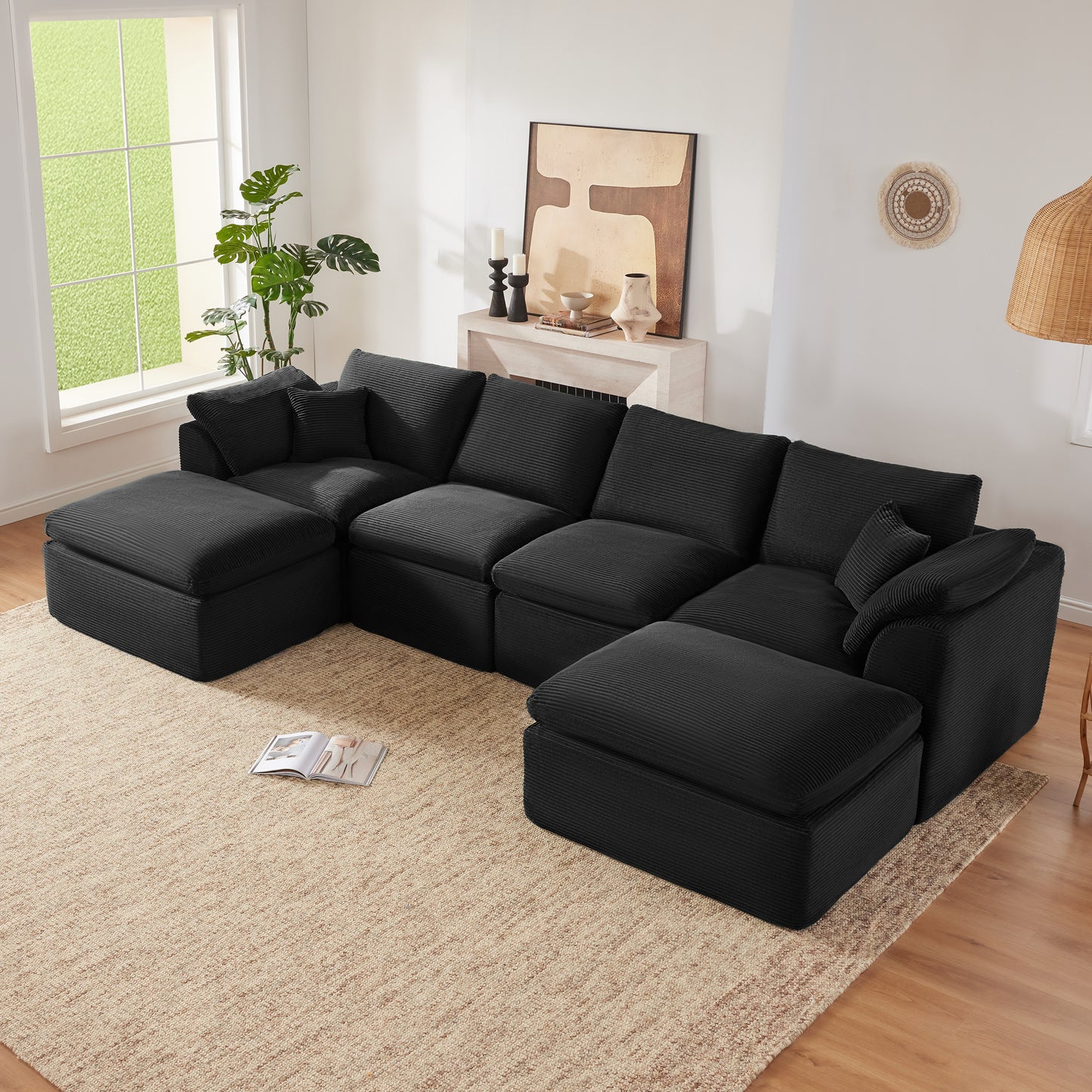 Mangodan  Sectional Couch, Boneless couches for Living Room, U Shaped Couch with Convertible Ottoman