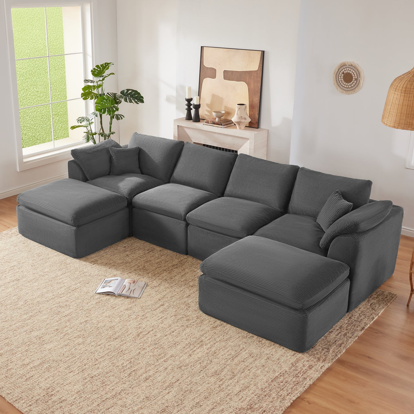 Mangodan  Sectional Couch, Boneless couches for Living Room, U Shaped Couch with Convertible Ottoman