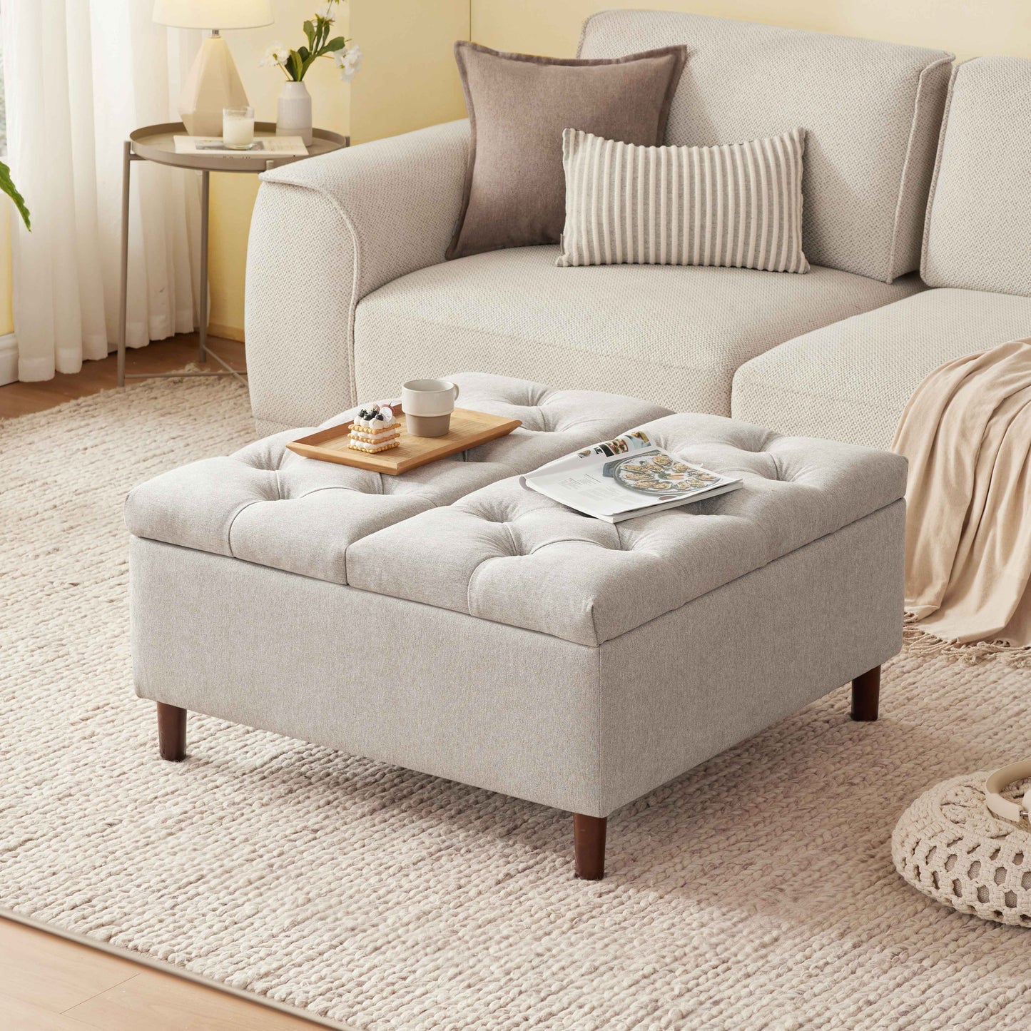 35 Inch Extra Large Storage Ottoman Coffee Table, No Assembly Required