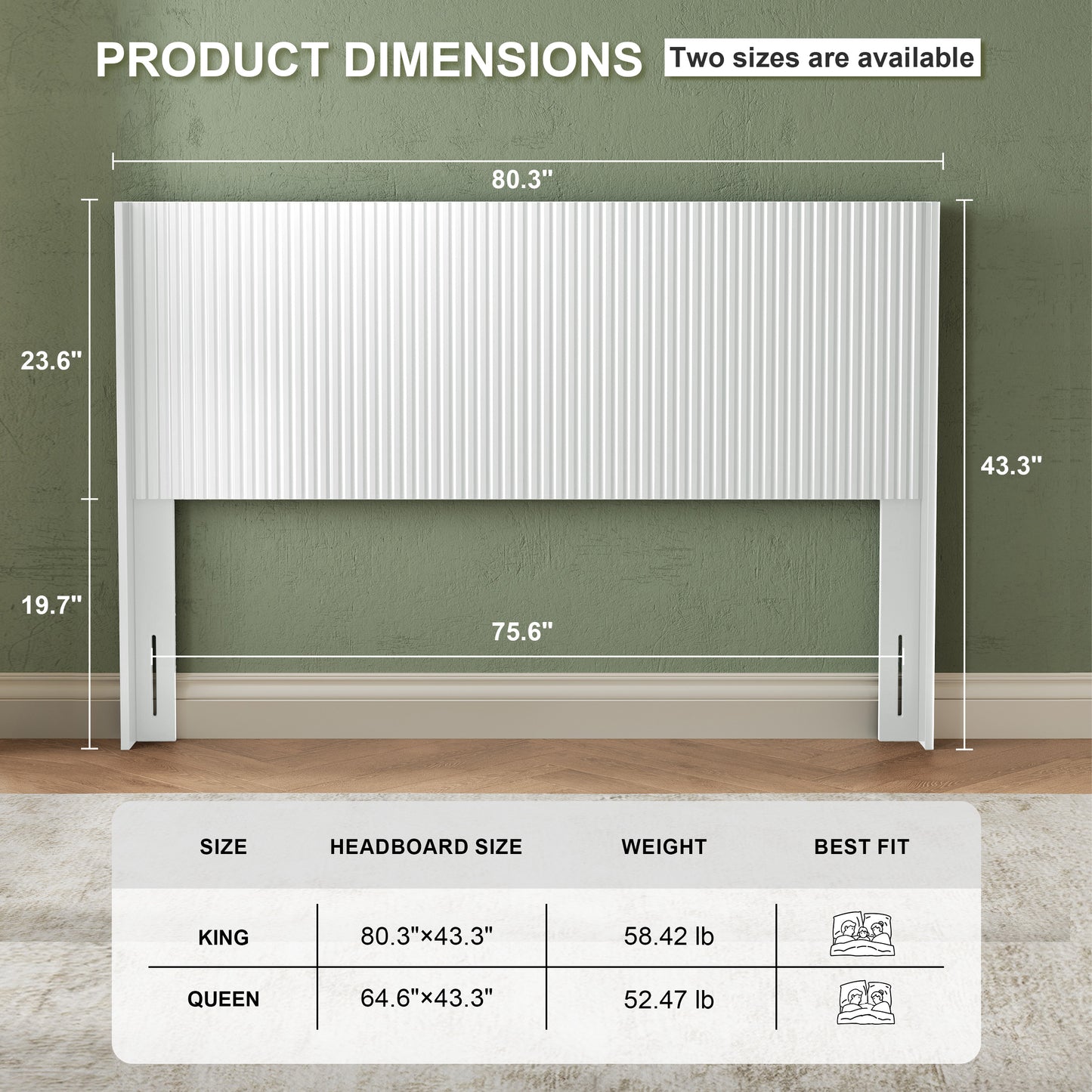 Huatean HomeWood Headboard Queen Size, 64.6" Wide Wooden Queen Headboard Only