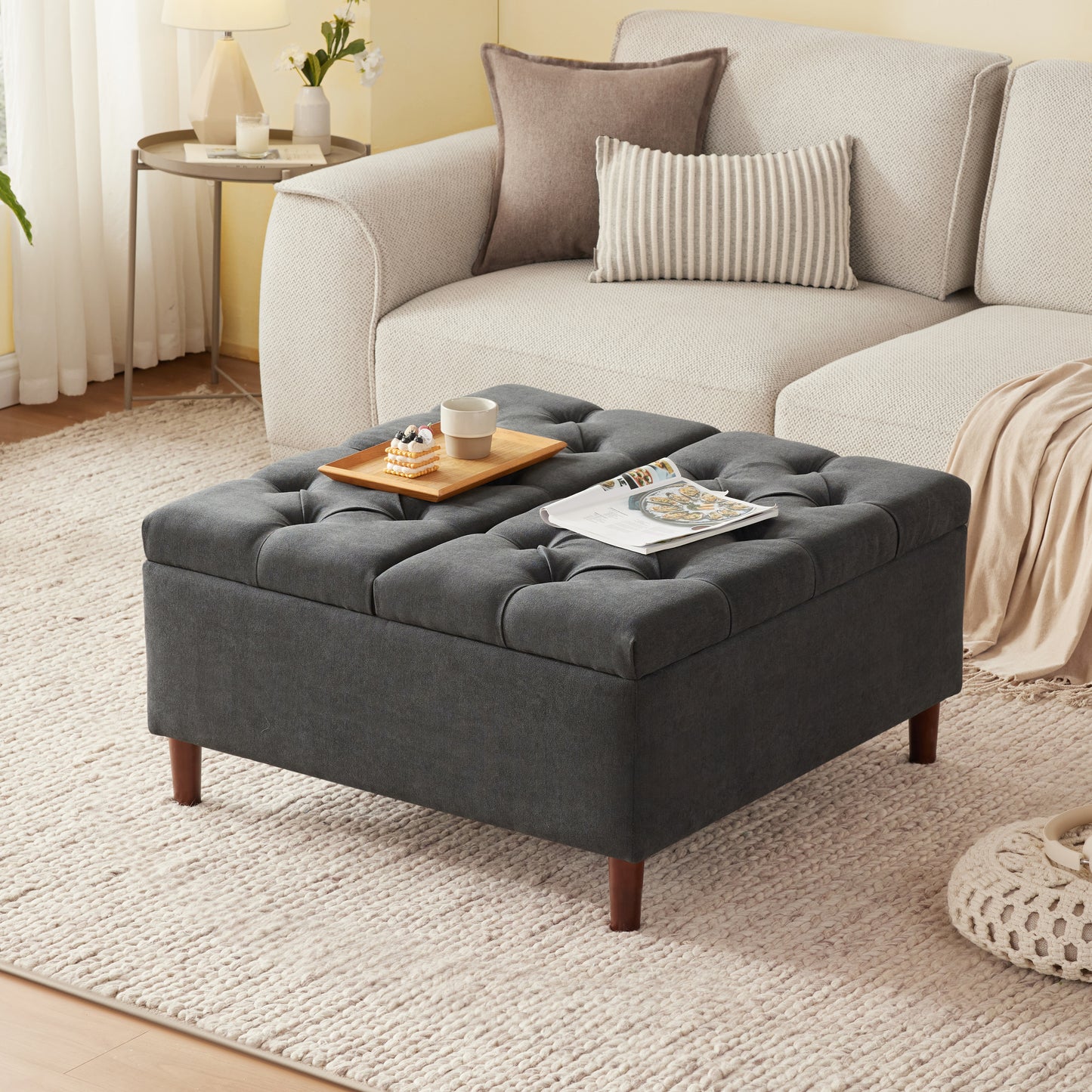 35 Inch Extra Large Storage Ottoman Coffee Table, No Assembly Required