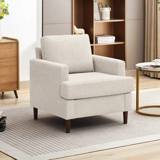 Mid-Century Accent Chair,Modern Linen Fabric Armchair for Living Room