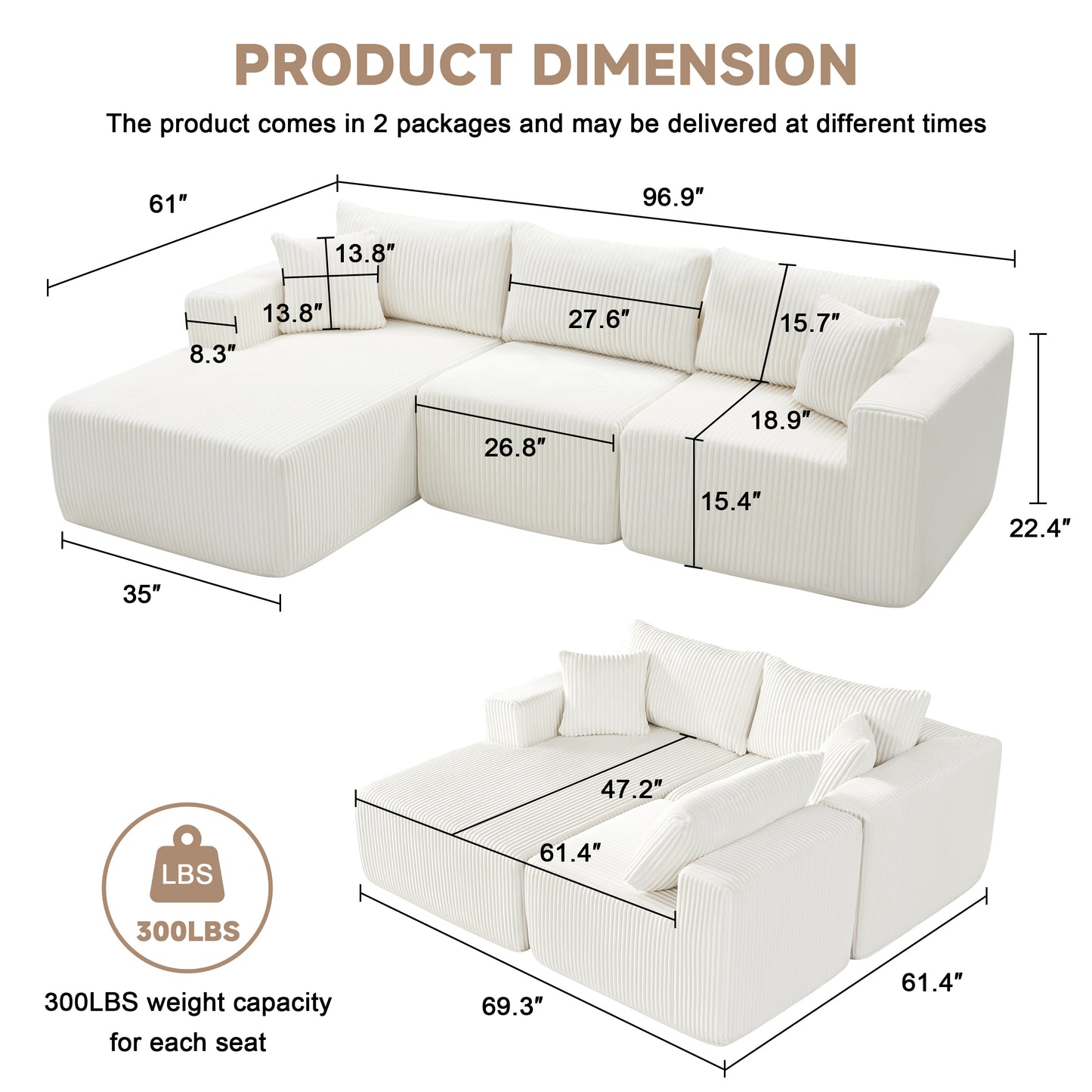 Cloud Couch Sectional with Deep Seat, Comfy Couch with L-Shaped Chaise