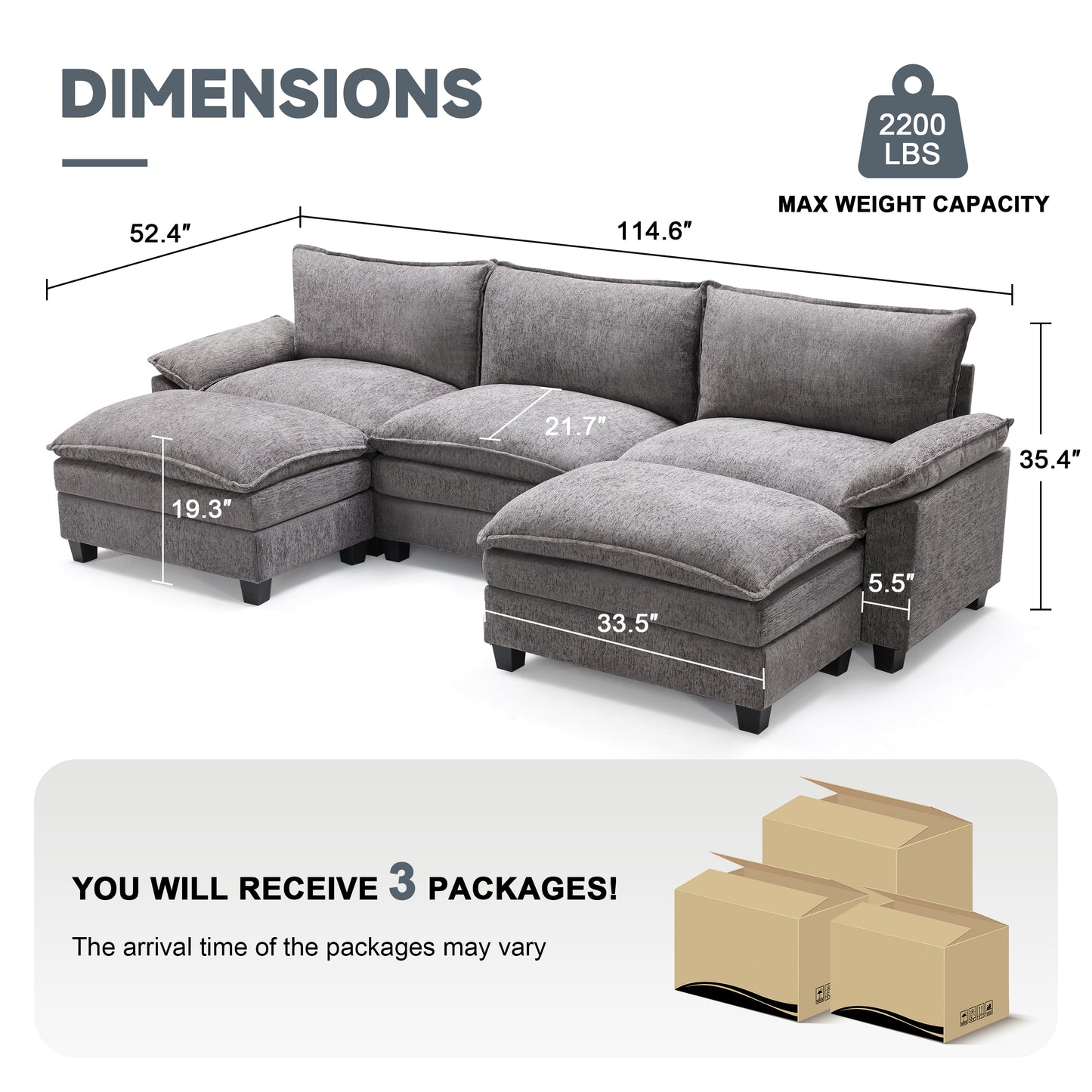 MangodanModular Couch Sectionals with Ottoman, Big Comfy Cloud CouchesModern Cloud Sectional Couches for Living Room