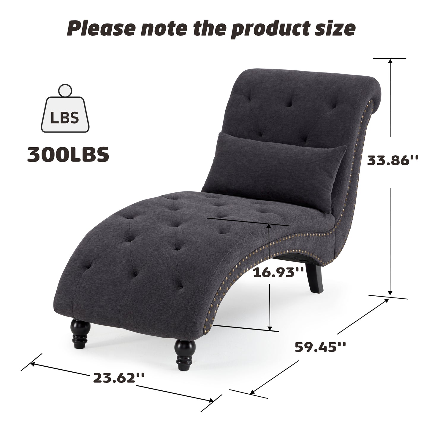 MangodanTufted Soft Chaise Lounge Indoor, Linen Rivets Chaise Lounge Chair for Bedroom Living Room