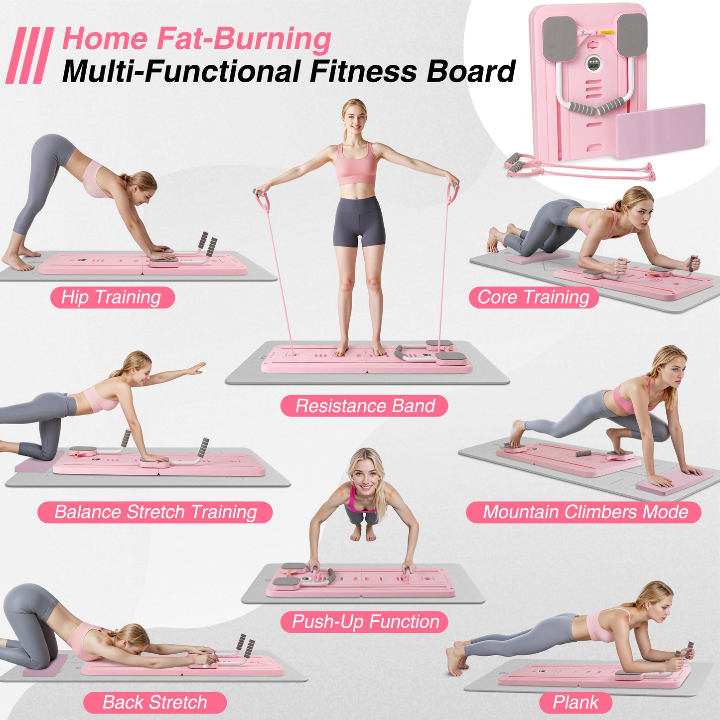 Pilates Board, Foldable Pilates Reformer, Portable Reformer Pilates Machine with Timer