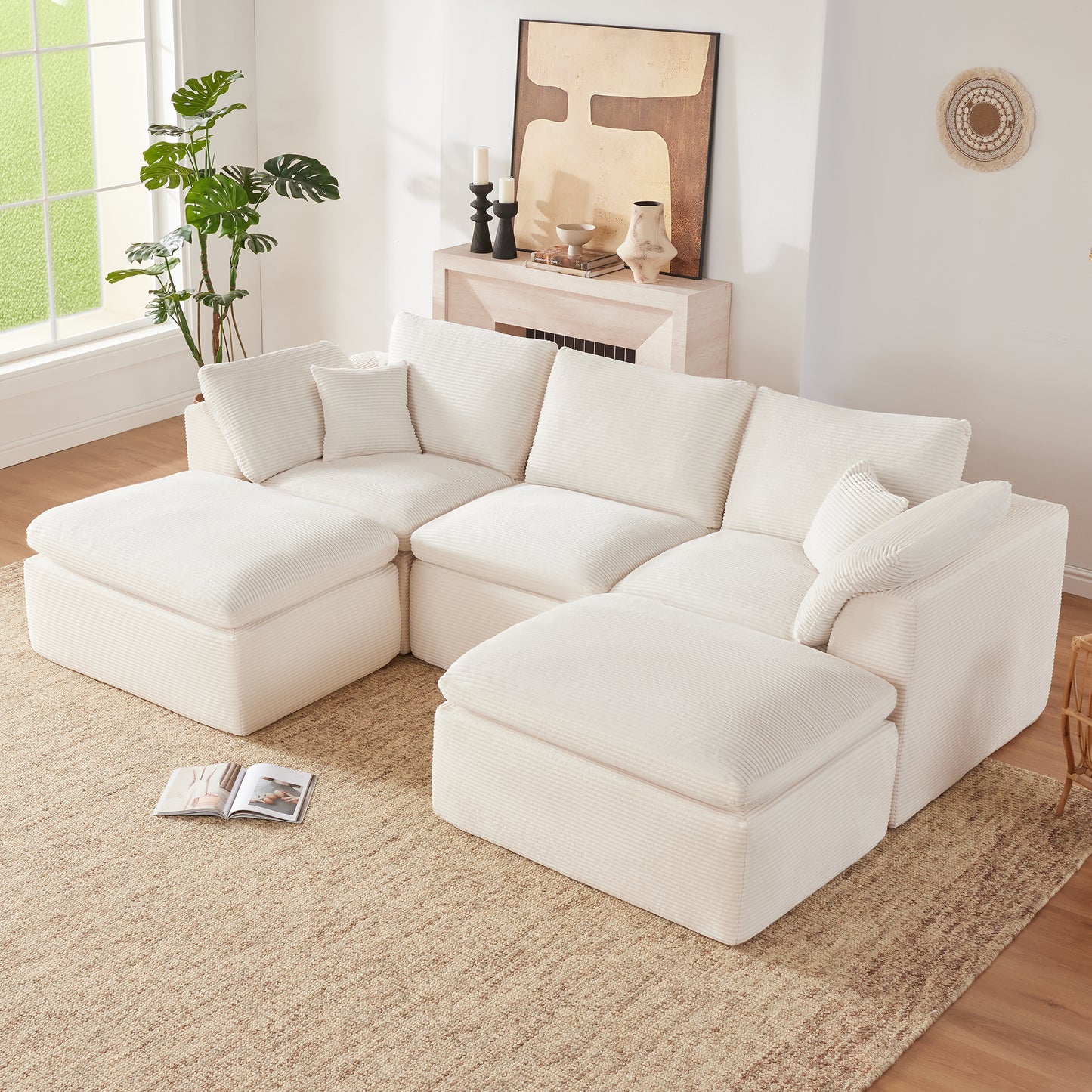 Mangodan  Sectional Couch, Boneless Couches for Living Room, L Shaped Couch with Convertible Ottoman