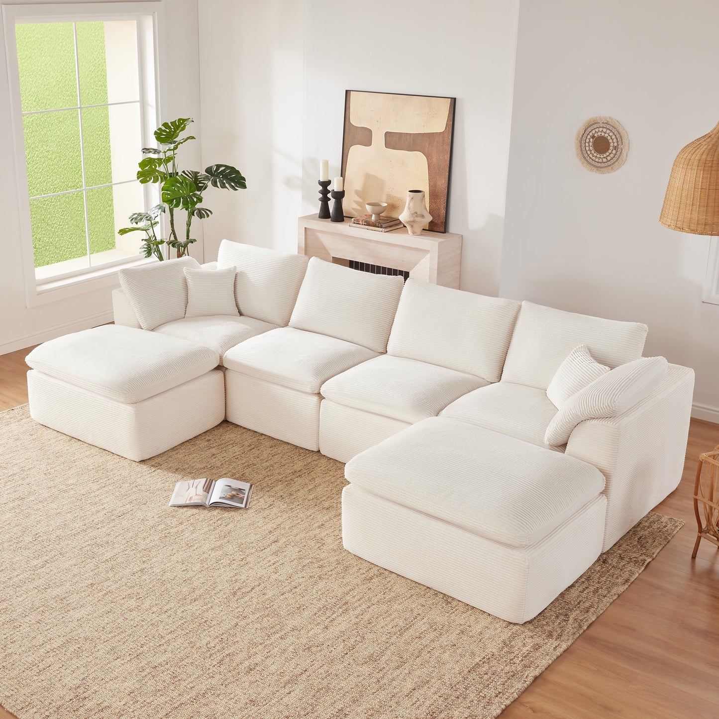 Mangodan  Sectional Couch, Boneless couches for Living Room, U Shaped Couch with Convertible Ottoman