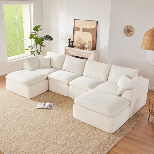 Mangodan  Sectional Couch, Boneless couches for Living Room, U Shaped Couch with Convertible Ottoman